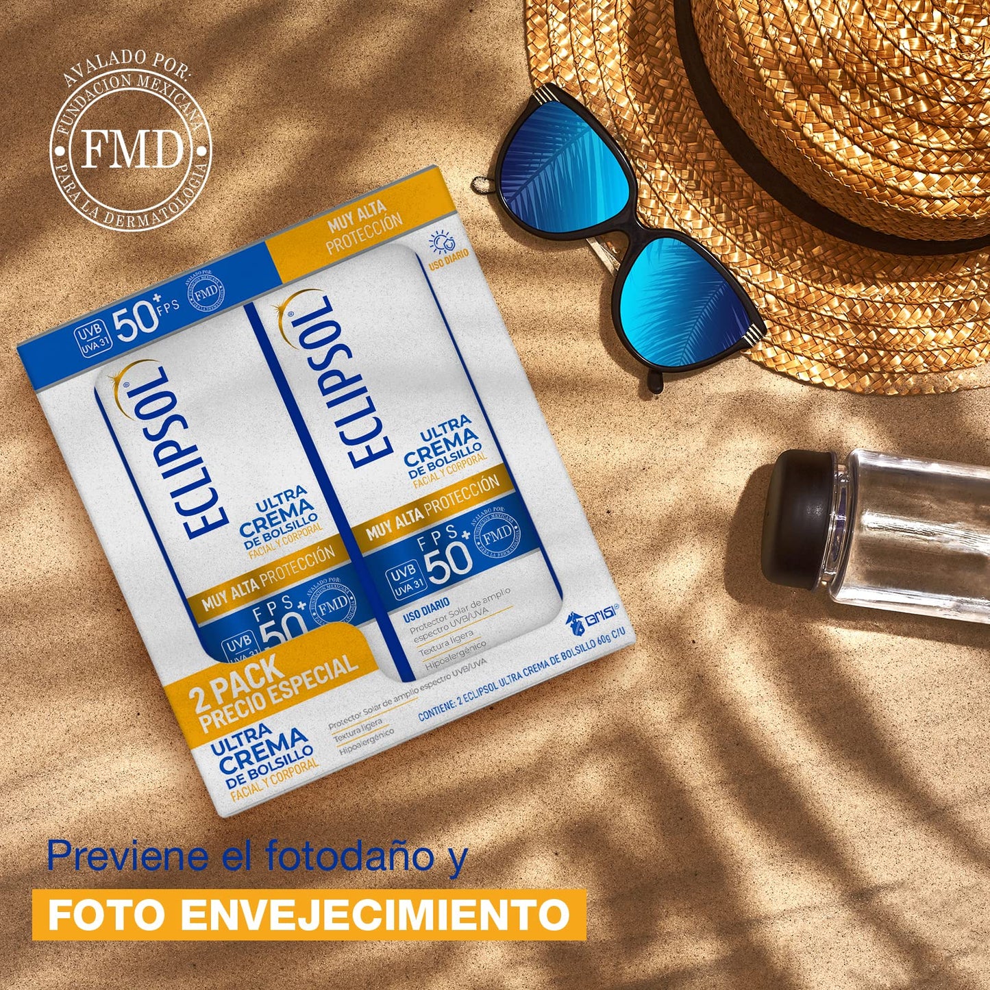 Crema Protector Solar Eclipsol FPS50+ Ultra Ligera Hipoalergénica Resistente al Agua para Toda la Familia
