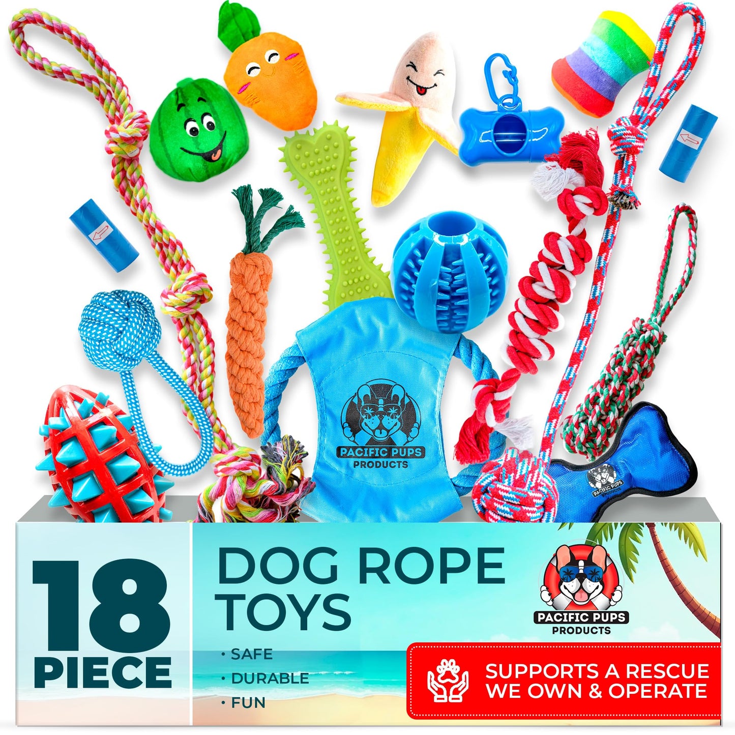 Juego de Juguetes para Perros Pacific Pups Multicolor 18 Piezas