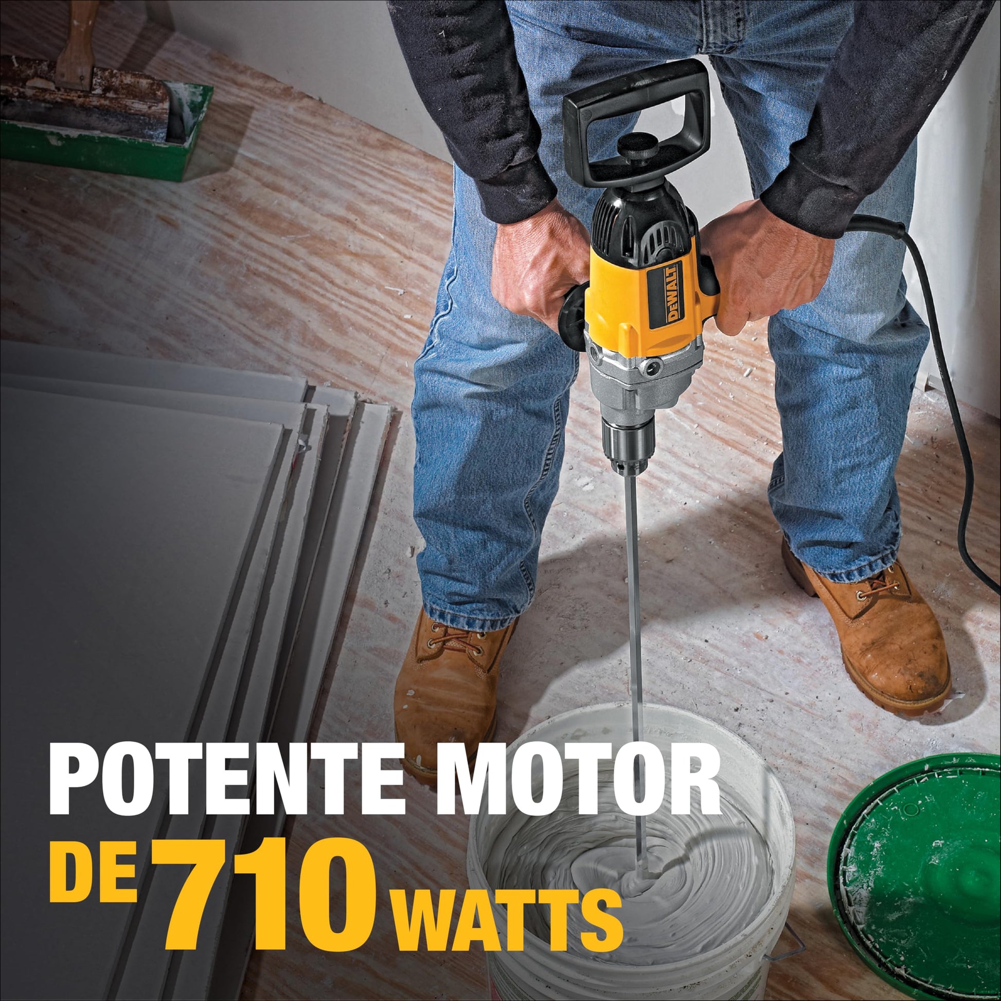 DEWALT Taladro eléctrico 9.0Amp, 1/2" (13mm), 710W, velocidad variable, mango lateral, ideal para mezclas y perforaciones grandes (DW130V)