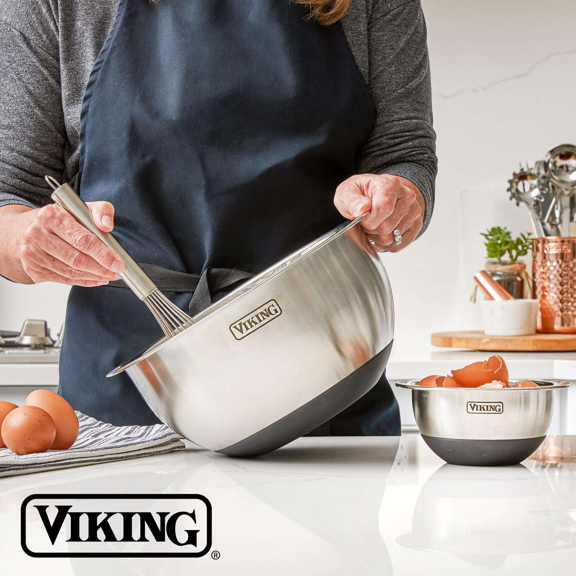 Juego de Cuencos de Acero Inoxidable Viking Negro con Base Antideslizante y Tapas Herméticas