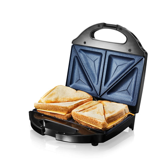Granitestone Sandwichera, tostador y parrilla eléctrica Panini con superficie mineral ultra antiadherente, hace 2 sándwiches en minutos prácticamente sin limpieza, con bordes de corte fácil y luces