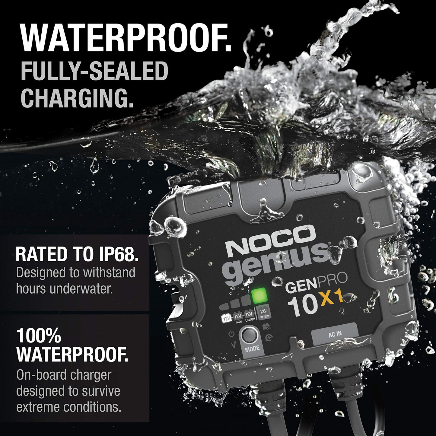NOCO Genius GENPRO10X1, 1-Bank, 10-Amp (10-Amp per Bank) Fully-Automatic Smart Marine Charger, 12V Onboard Battery Charger, Battery Maintainer and Battery Desulfator with Temperature Compensation