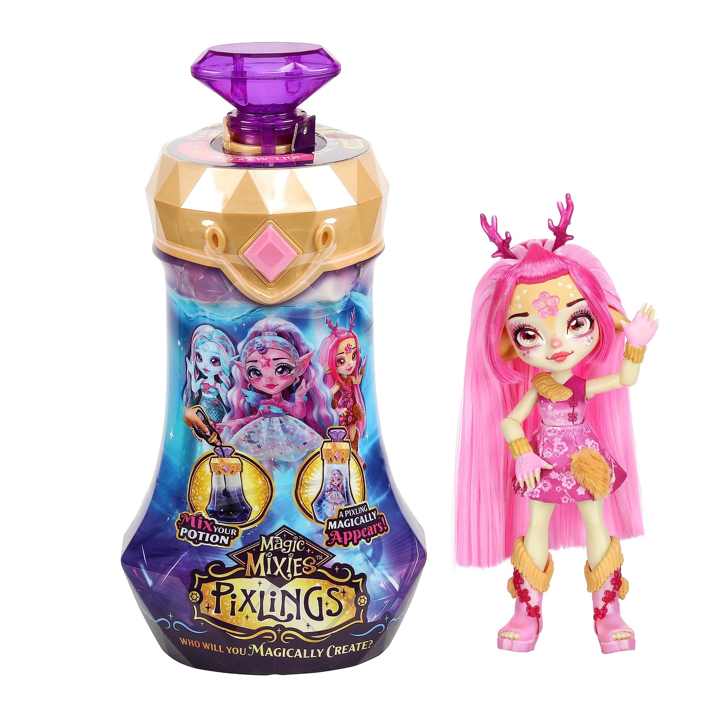 Magic Mixies Pixlings Derlee la Cierva Doll Single Pack Rosa Muñeca Sopresa para Niñas Unboxing Increíble Temporada 1 Original de Bandai
