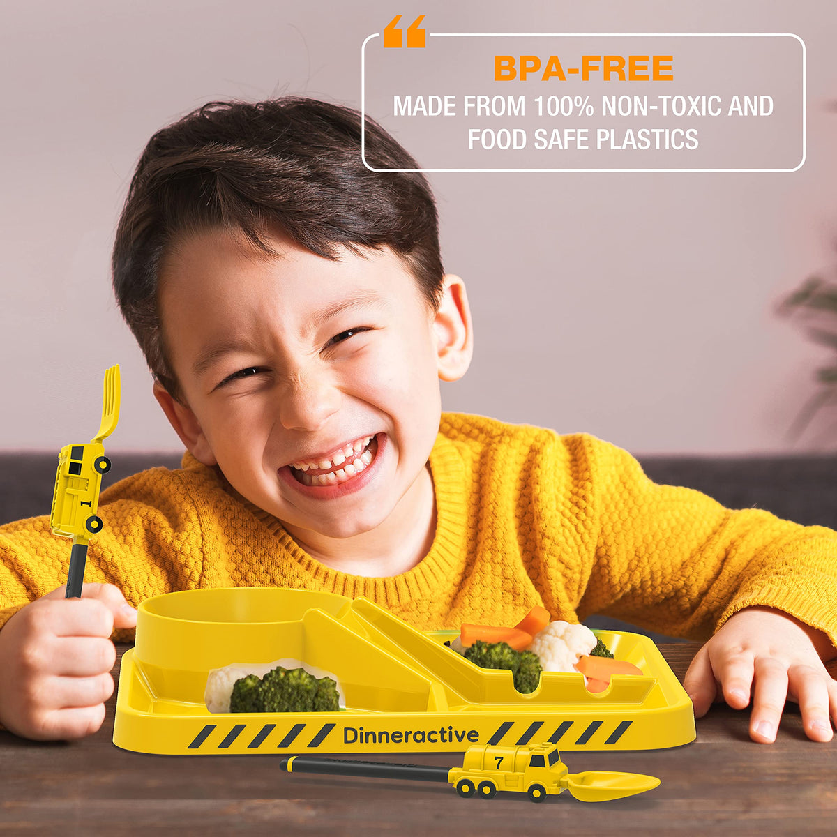 Dinneractive - Juego de utensilios para niños, tenedor y cuchara para niños pequeños, 2 piezas