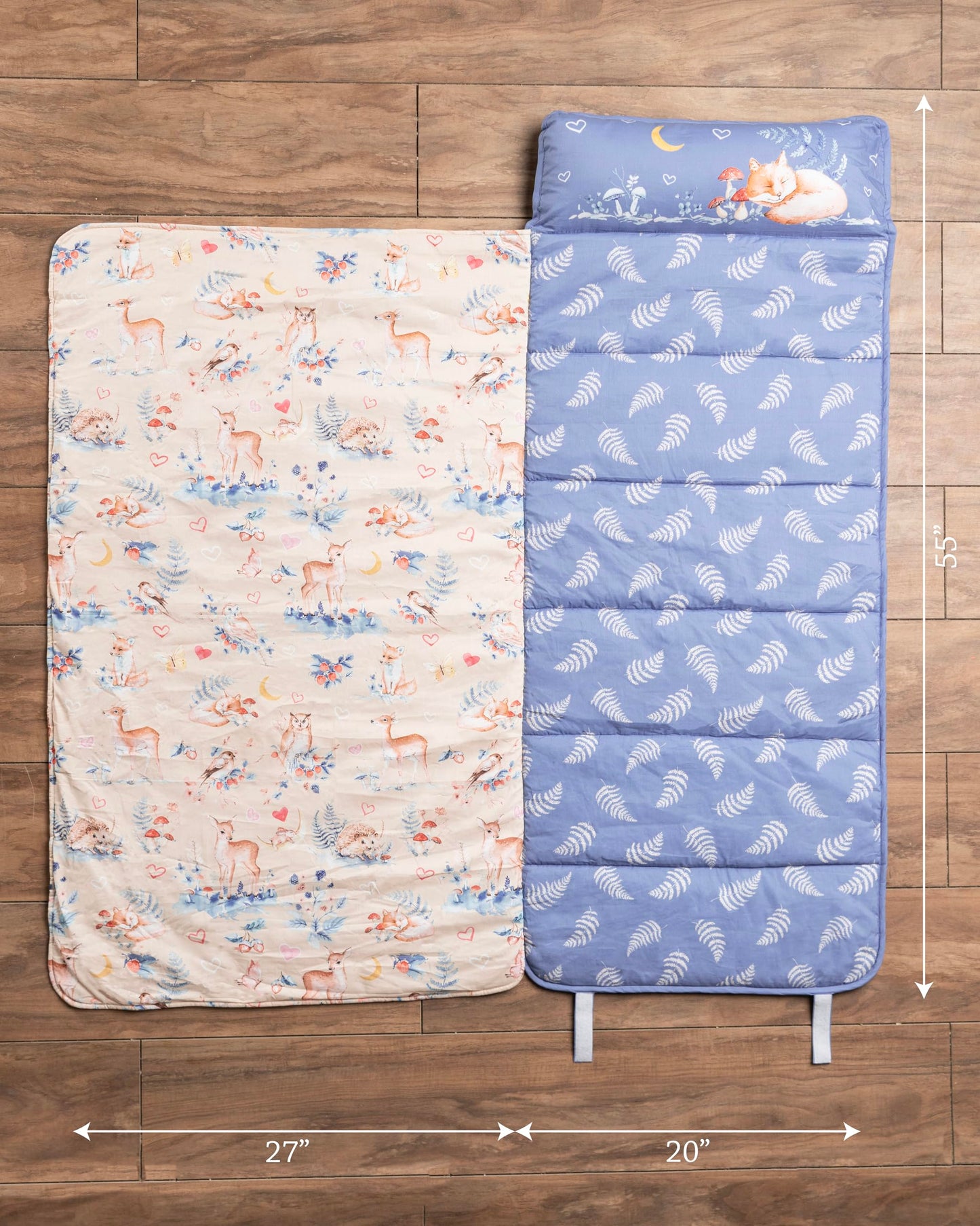 Maison d'Hermine Forest Friends - Tapete para siesta con almohada reutilizable y manta de 55 x 27 x 1.5 pulgadas, para niños y niñas, tapete para dormir preescolar con correas de transporte para el