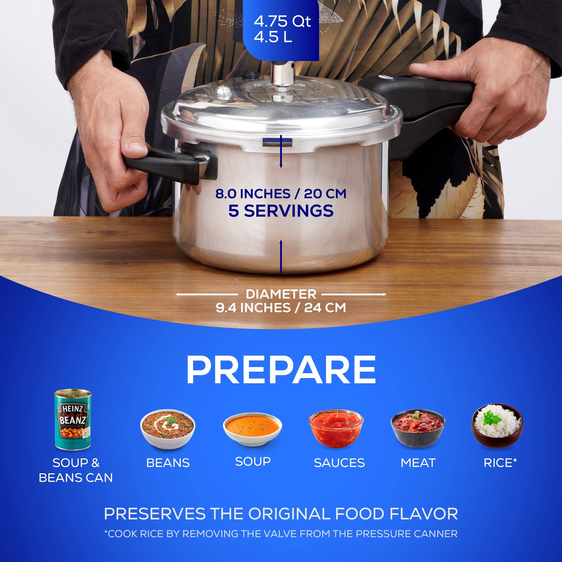 Olla de Presión Universal Aluminio Antioxidante Plata Distribución Uniforme del Calor 4.5 Litros