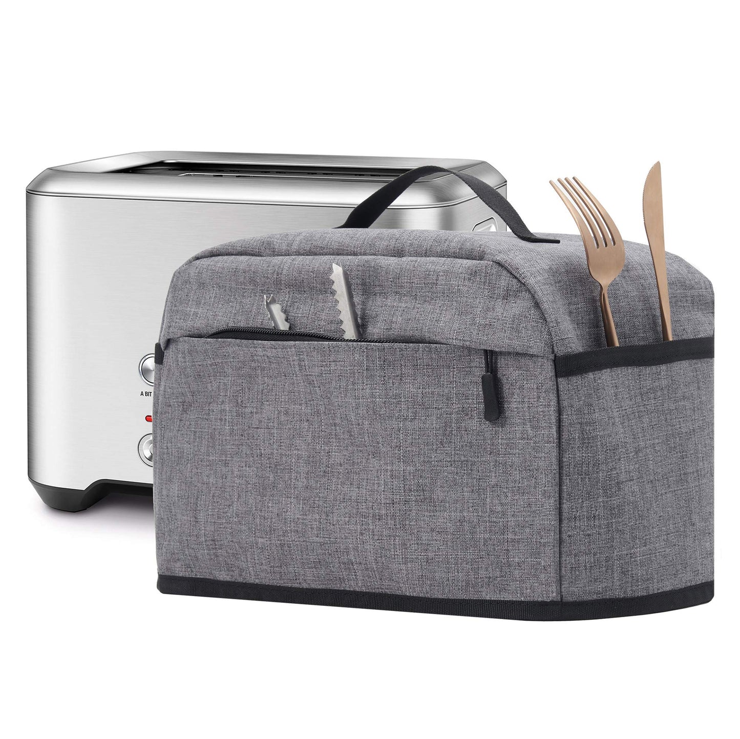 VOSDANS 2 Slice Toaster Cover with Zipper & Open Pockets Kitchen Small Appliance Cover with Handle, Dust and Fingerprint Protection, Machine Washable, Grey (Patent Design)
