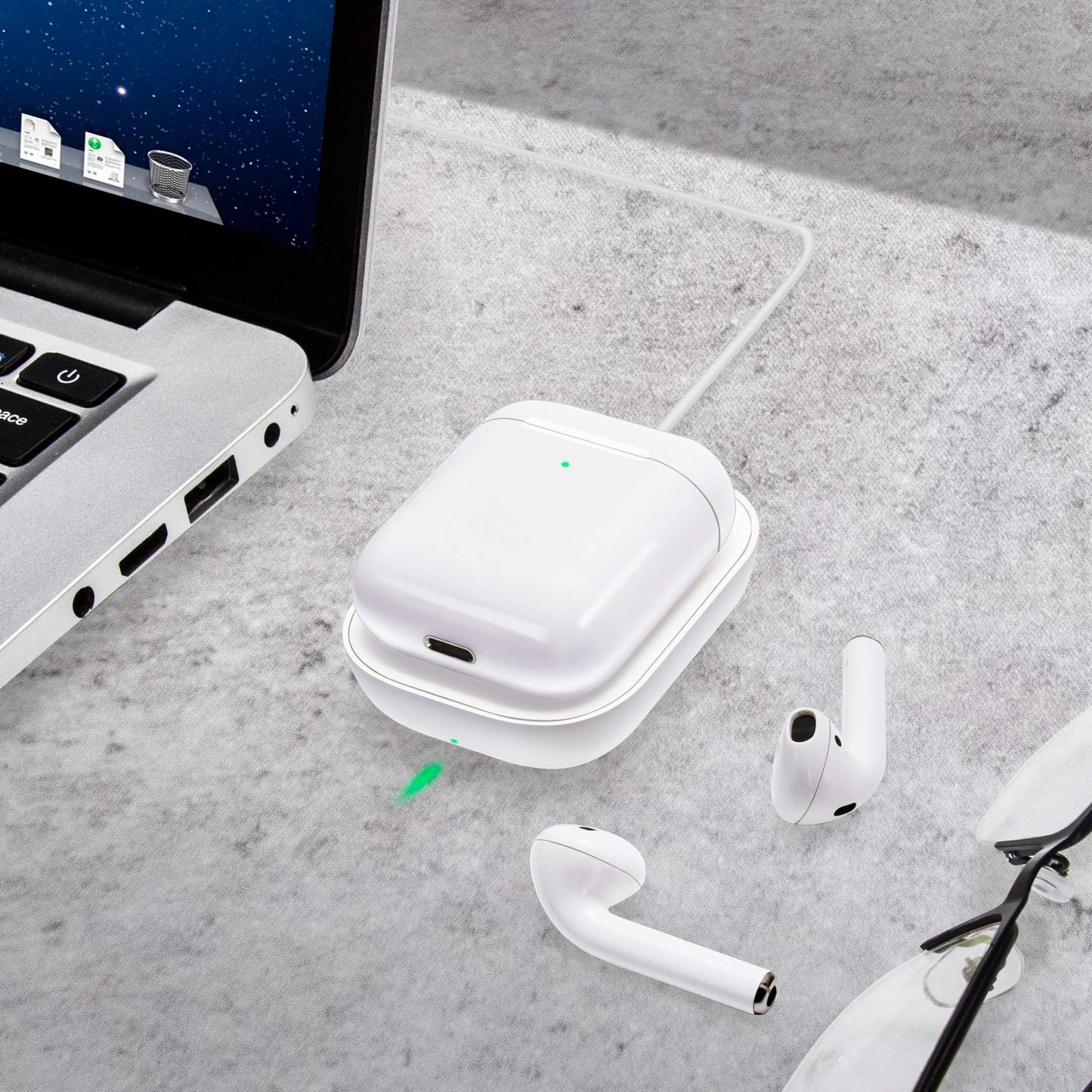 Cargador para Airpods Pro, cargador inalámbrico para AirPods 4 (cancelación activa de ruido)/3rd/AirPods Pro 2nd/Airpods Pro/Airpods, estación de carga para Airpods y Airpods Pro, blanco-2