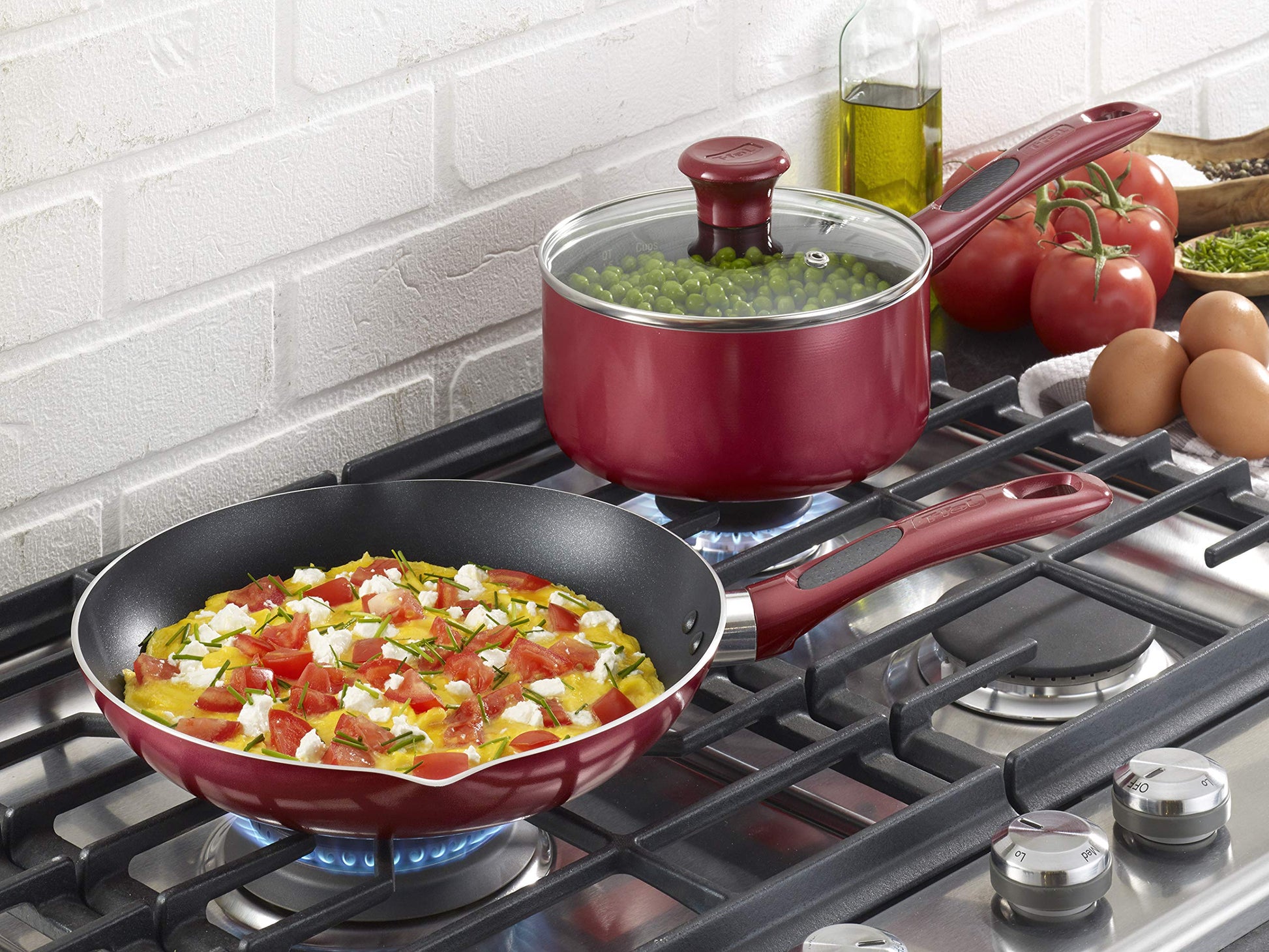 Batería de Cocina T-fal Roja Excite ProGlide Antiadherente 14 Piezas