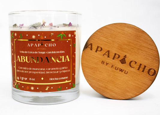Fuwu, velas aromaticas edicion navidad de cera de soya con cuarzos naturales, velas decorativas hechas a mano con flores secas para decoracion navidad o regalos navideños Sidra de Manzana con caramelo