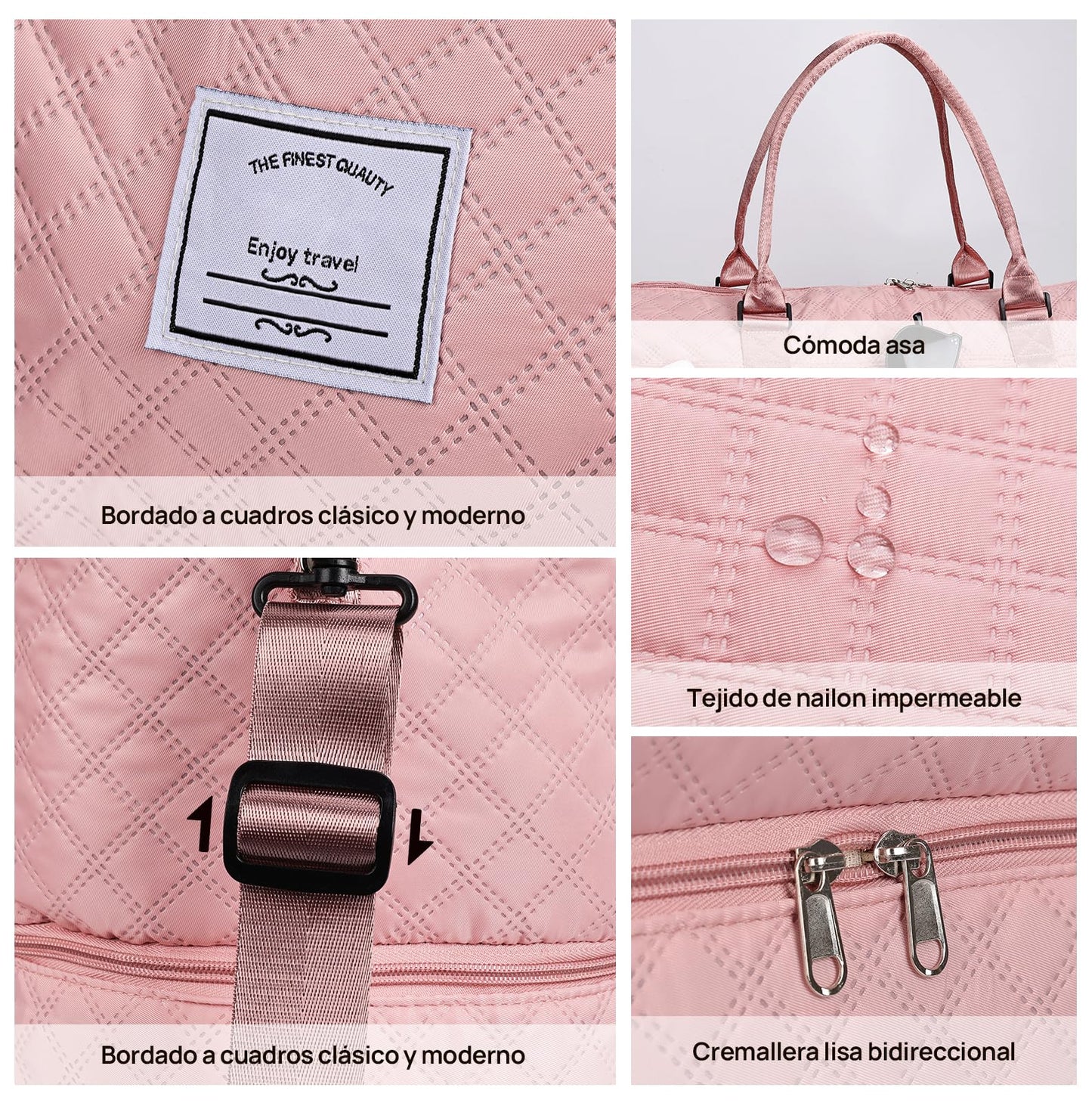 Bolsa de Deporte, Bolsa de Viaje Con Compartimento Para Zapatos y Neceser, Compartimentos Húmedo y Seco, Gran Capacidad, Resistente al Agua (rosa)