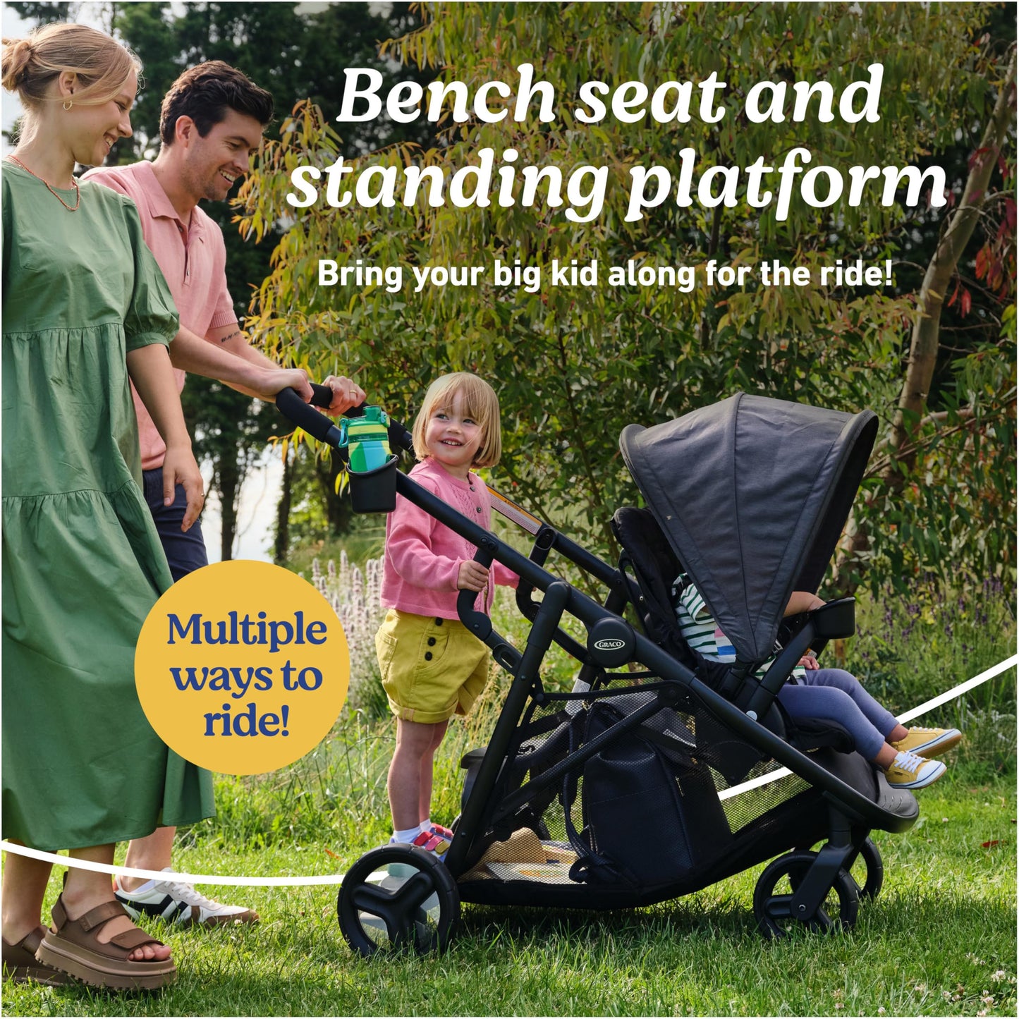Graco Ready2Grow LX 2.0 carriola doble con asiento de banco y opciones de plataforma de pie, Clark