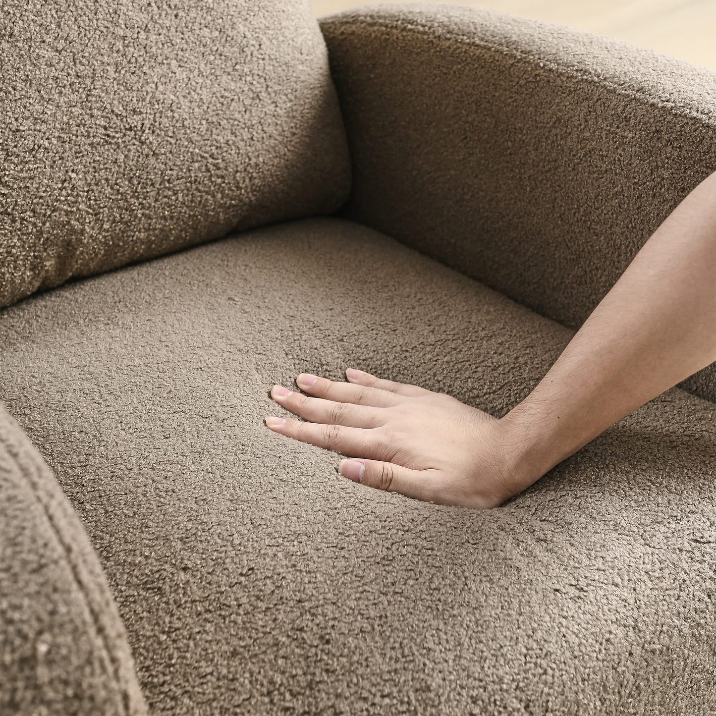 Krinana - Mecedora de guardería con patas de madera maciza, silla planeadora para guardería con dos bolsillos laterales, sillón basculante para sala de estar y recámara (café, tela de peluche)