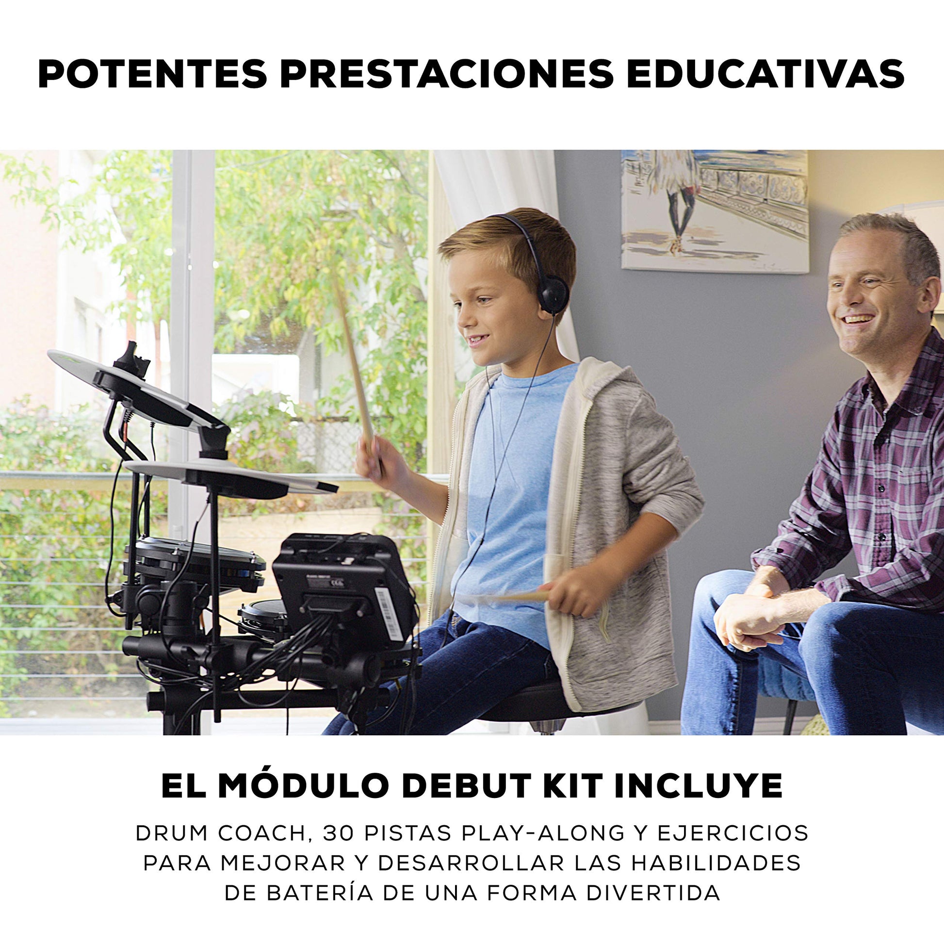 Alesis Debut Kit - Bateria electrica para niños con 4 parches de malla, 120 sonidos, 100 lecciones, taburete, baquetas, llave de batería y auriculares
