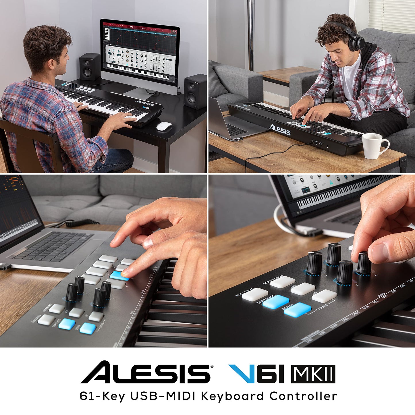 Alesis V61 MKII - Teclado Controlador MIDI USB, 61 teclas sensibles a la velocidad, 8 Pads con Full Level, Arpegiador, Rueda Pitch/Mod, Note Repeat y Suite de software