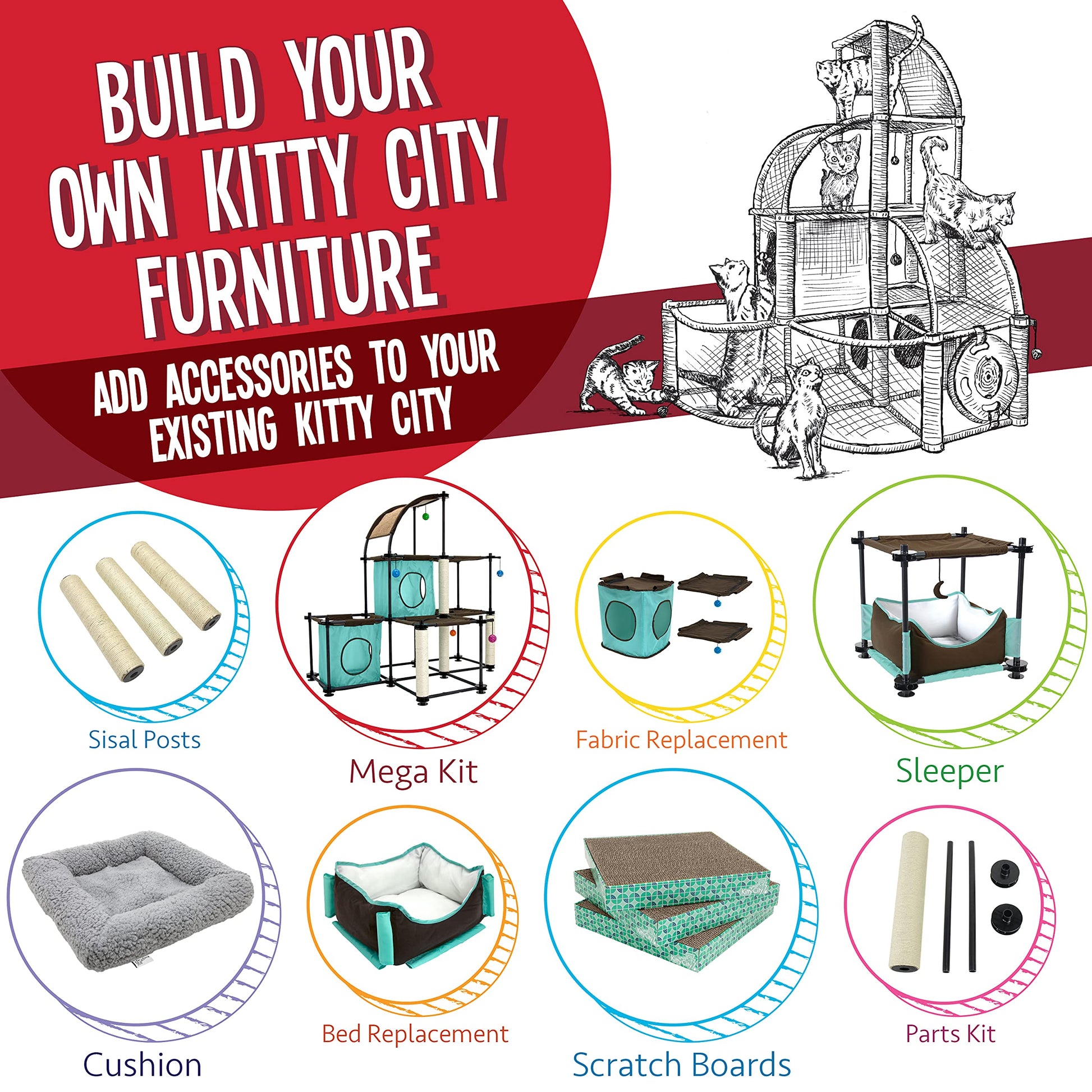 Kitty City Garra de acero Mega Kit muebles para gato, condominio para gato Duplex con juguete, Mega Kit-Green
