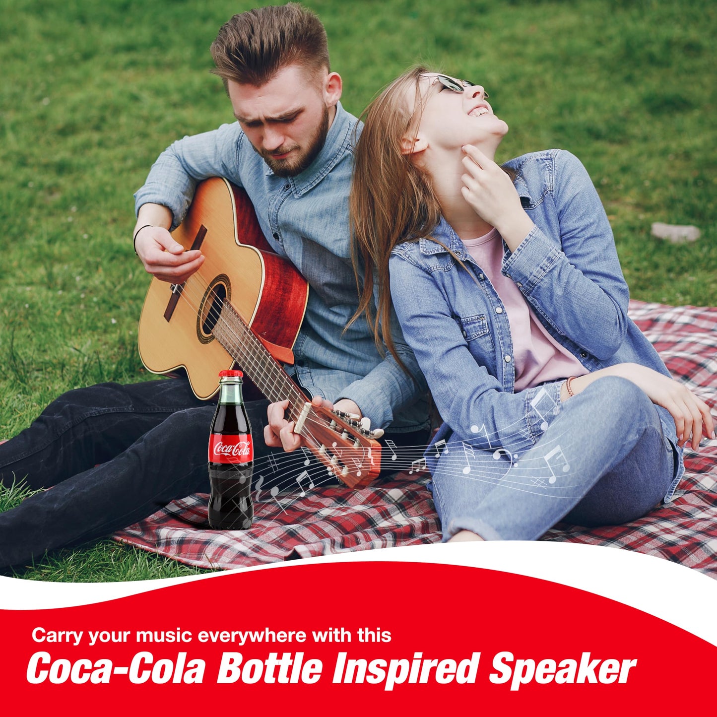 Bocina Bluetooth oficial con forma de botella Coca-Cola – Bocina inalámbrica portátil con Bluetooth 5.0, graves profundos, entrada AUX, batería de larga duración – Sonido HD fuerte para uso en casa