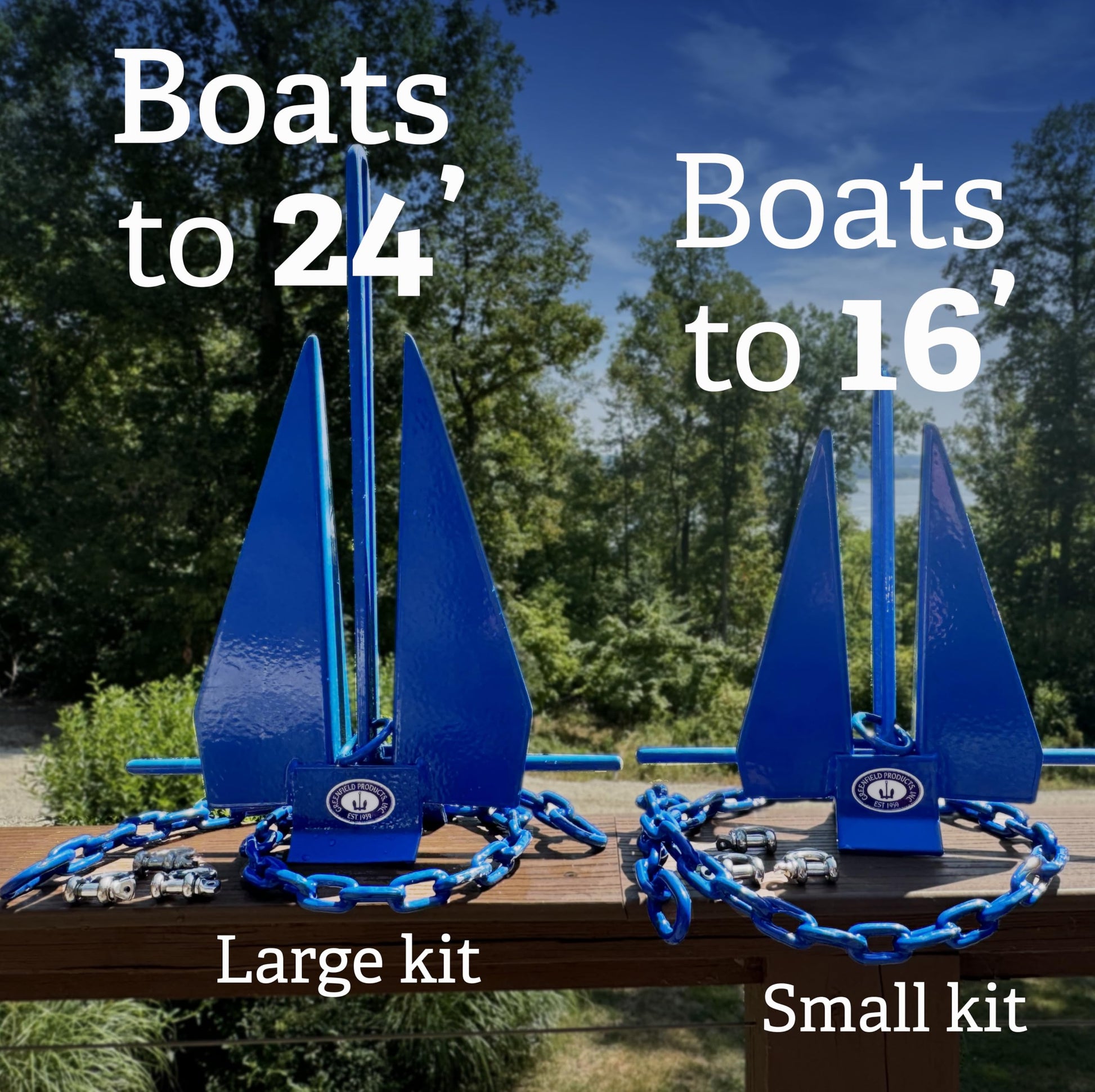Greenfield Kit completo de anclaje para barco (hasta 16 pies y 24 pies) viene con anclaje Fluke, cadena de anclaje, cuerda de anclaje, grilletes. Kit Fluke recubierto negro. Accesorios para
