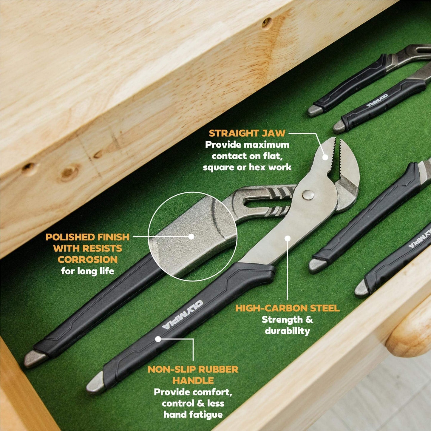 Olympia Tools Alicates de articulación de ranura de 25,4 cm | 87-427 | Agarre ergonómico | Dientes endurecidos de precisión | Construcción de acero forjado por gota | tratado con calor | Mandíbula ajustable.
