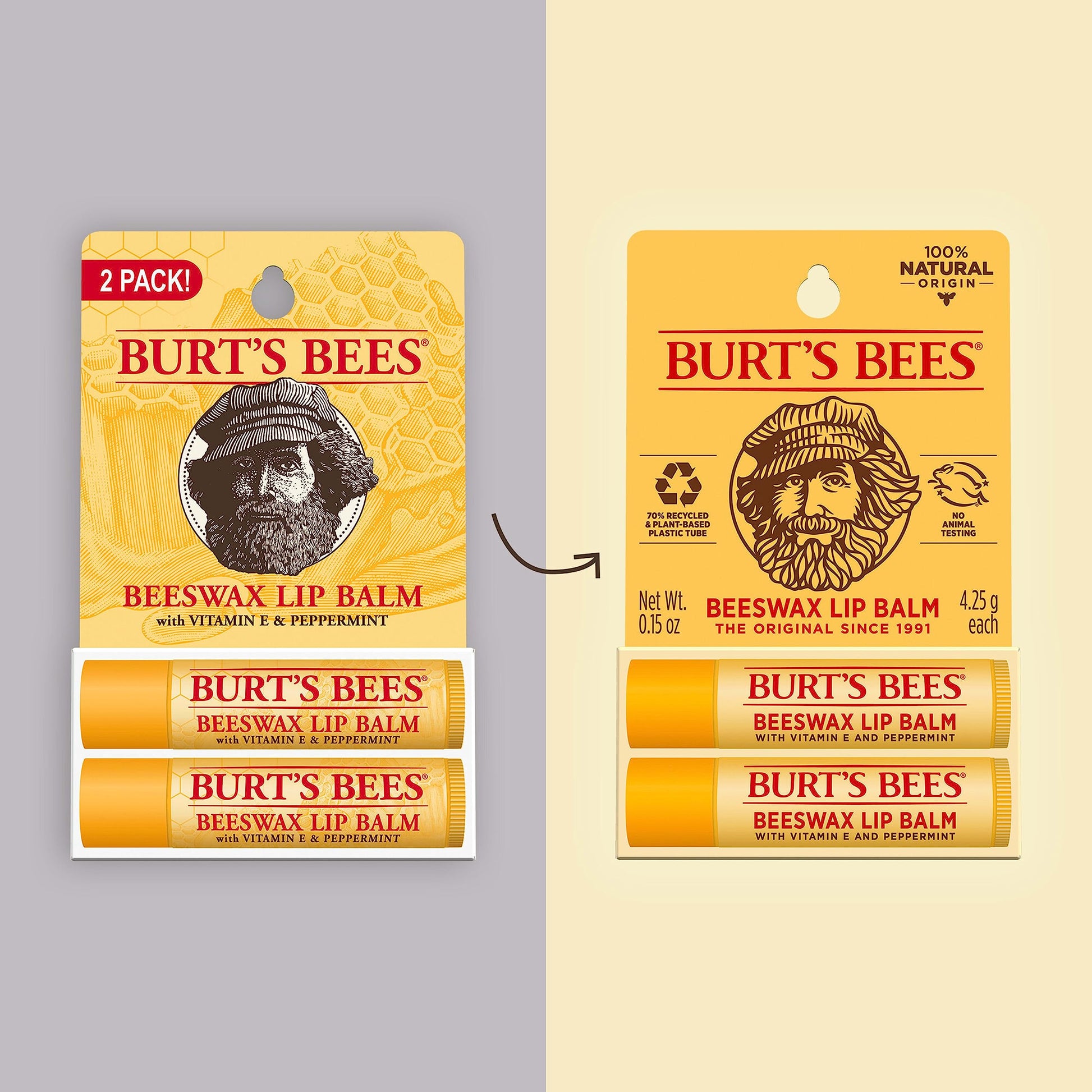 Burt's Bees 100% Natural Moisturizing Lip Balm, Original Beeswax with Vitamin E & Peppermint Oil, 2 Tubes