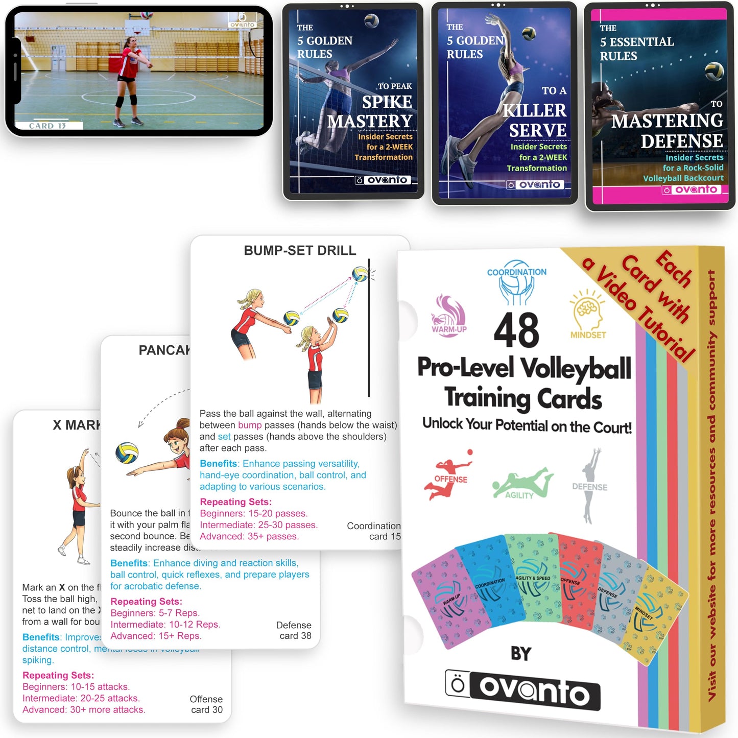 Tarjetas de Entrenamiento de Voleibol OVANTO a Todo Color Mesa de Trabajo Revestida Mediano para Jóvenes