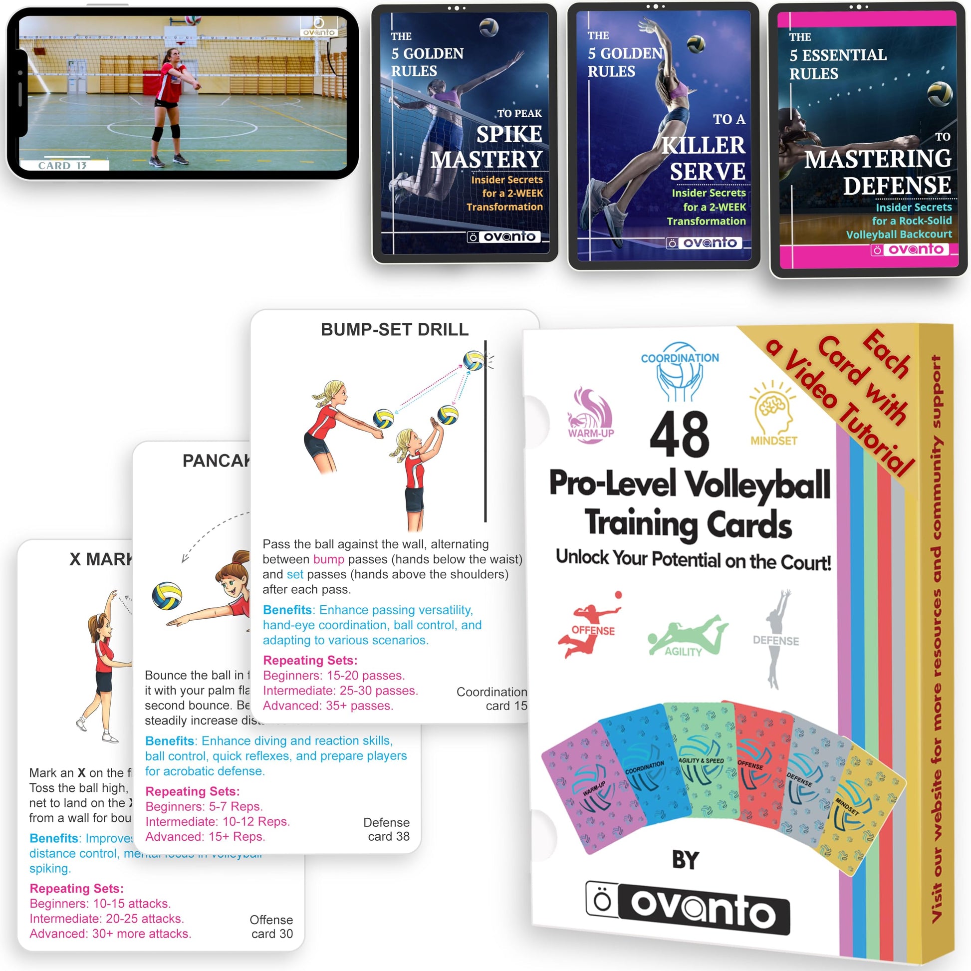 Tarjetas de Entrenamiento de Voleibol OVANTO a Todo Color Mesa de Trabajo Revestida Mediano para Jóvenes