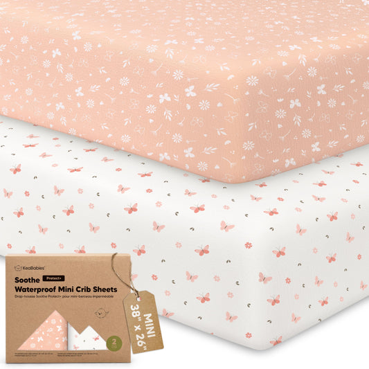 Sábanas ajustables KeaBabies Pack and Play, impermeables - 97x66 Sábanas de mini cuna de algodón orgánico ajustadas para colchón Graco Pack N Play, cubierta de colchón de cuna de bebé Playard, neutra