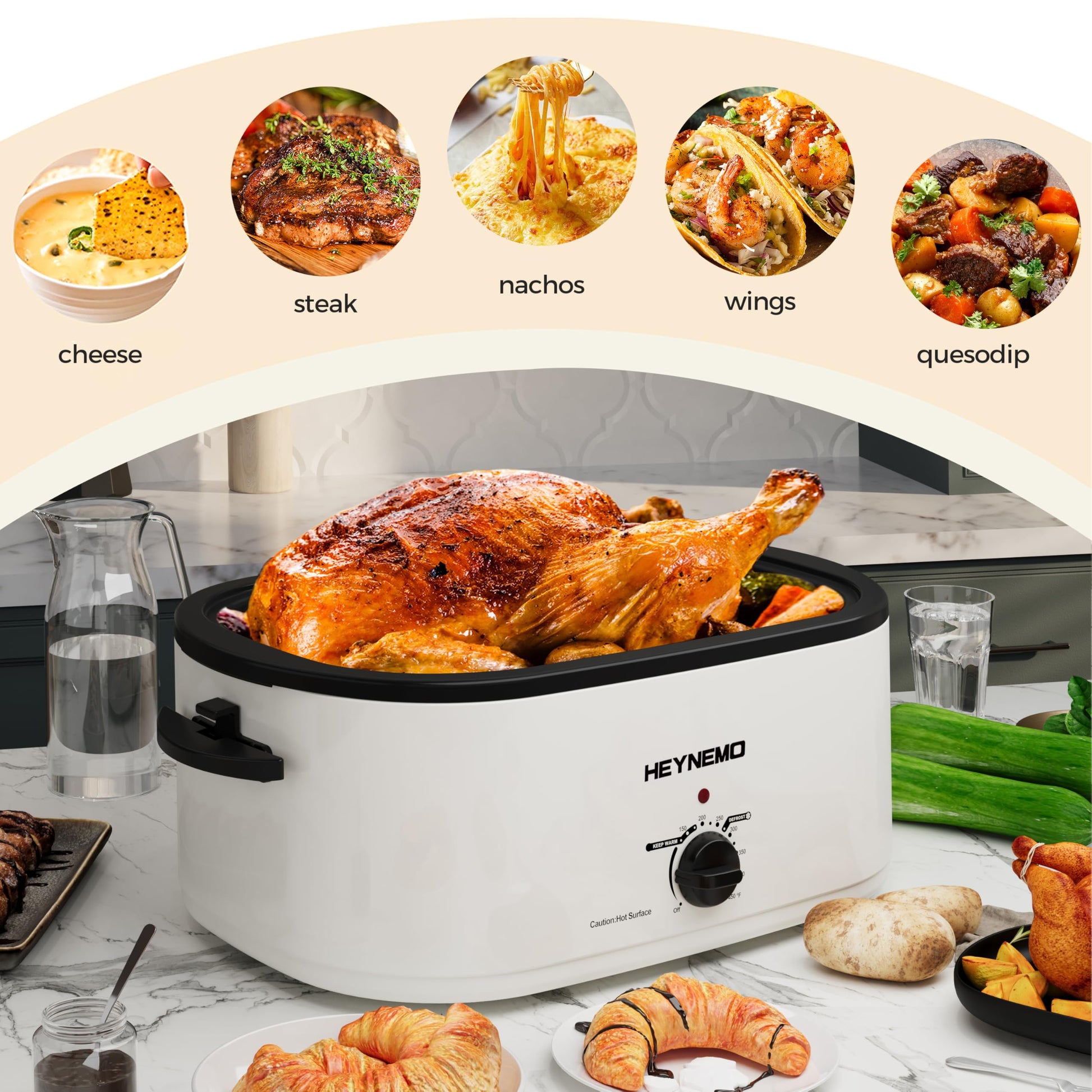 Horno Tostador Eléctrico de 24 Cuartos de Kiss the Water: Horno para Pavo con Tapa Visible y Autohilado, Descongelación Caliente, Temperatura Ajustable, Estante Extraíble para Sartén, Acero Inoxidable