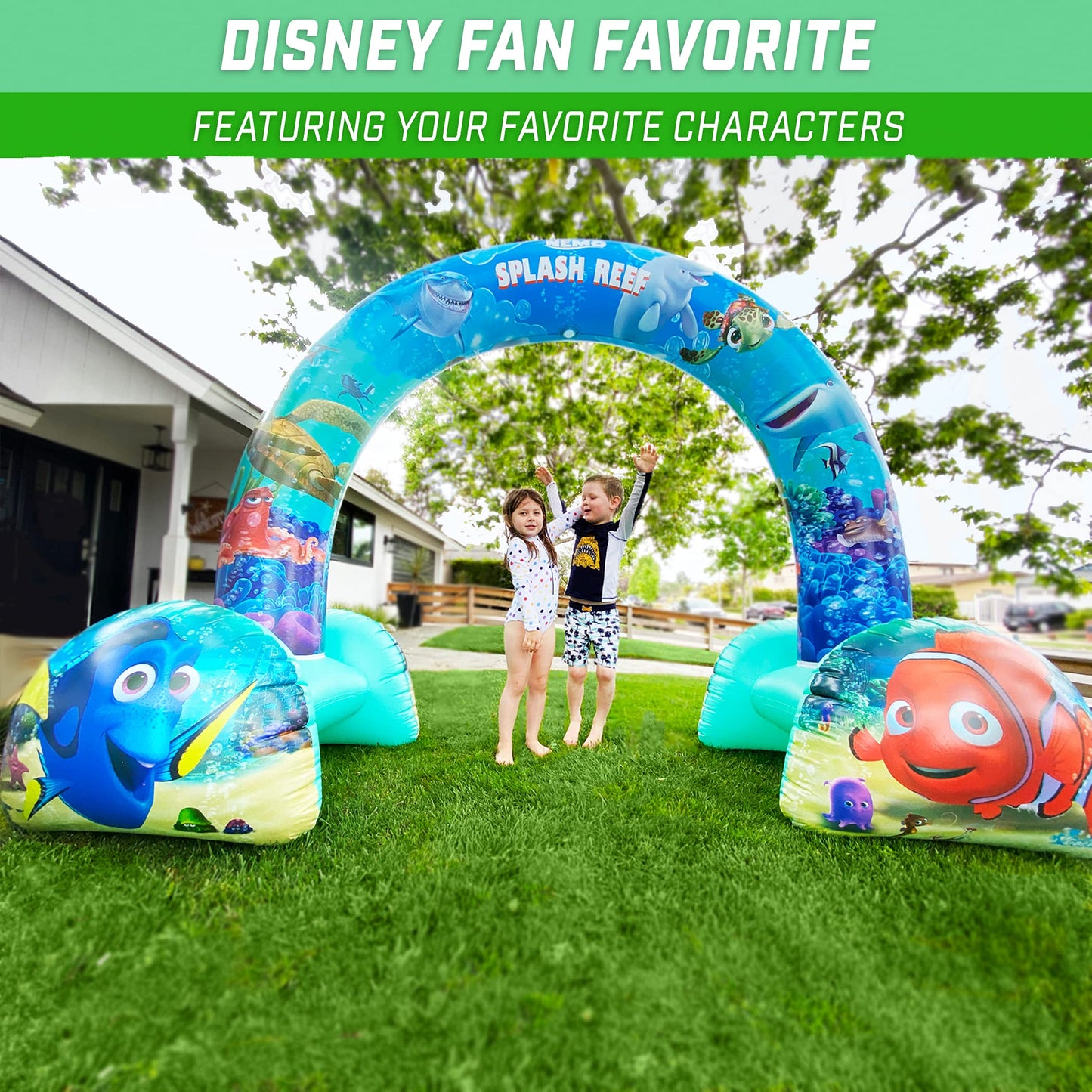 GoFloats Disney - Rociador Inflable para niños - Elige Entre Coches, congelados y Encontrar a Nemo