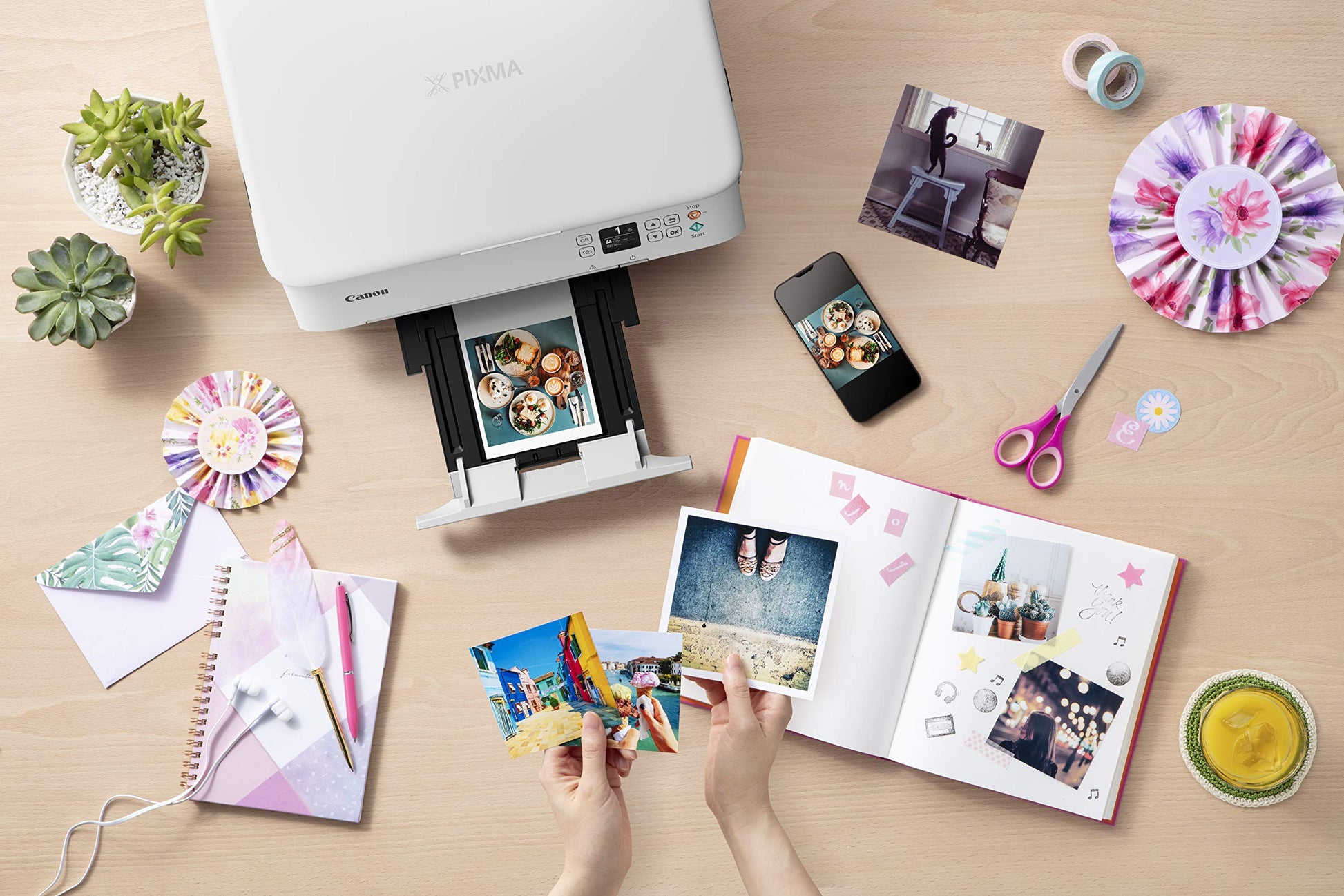 Canon PIXMA TS5320 Impresora inalámbrica Todo en uno, escáner, copiadora con AirPrint, Blanco, Funciona con Alexa