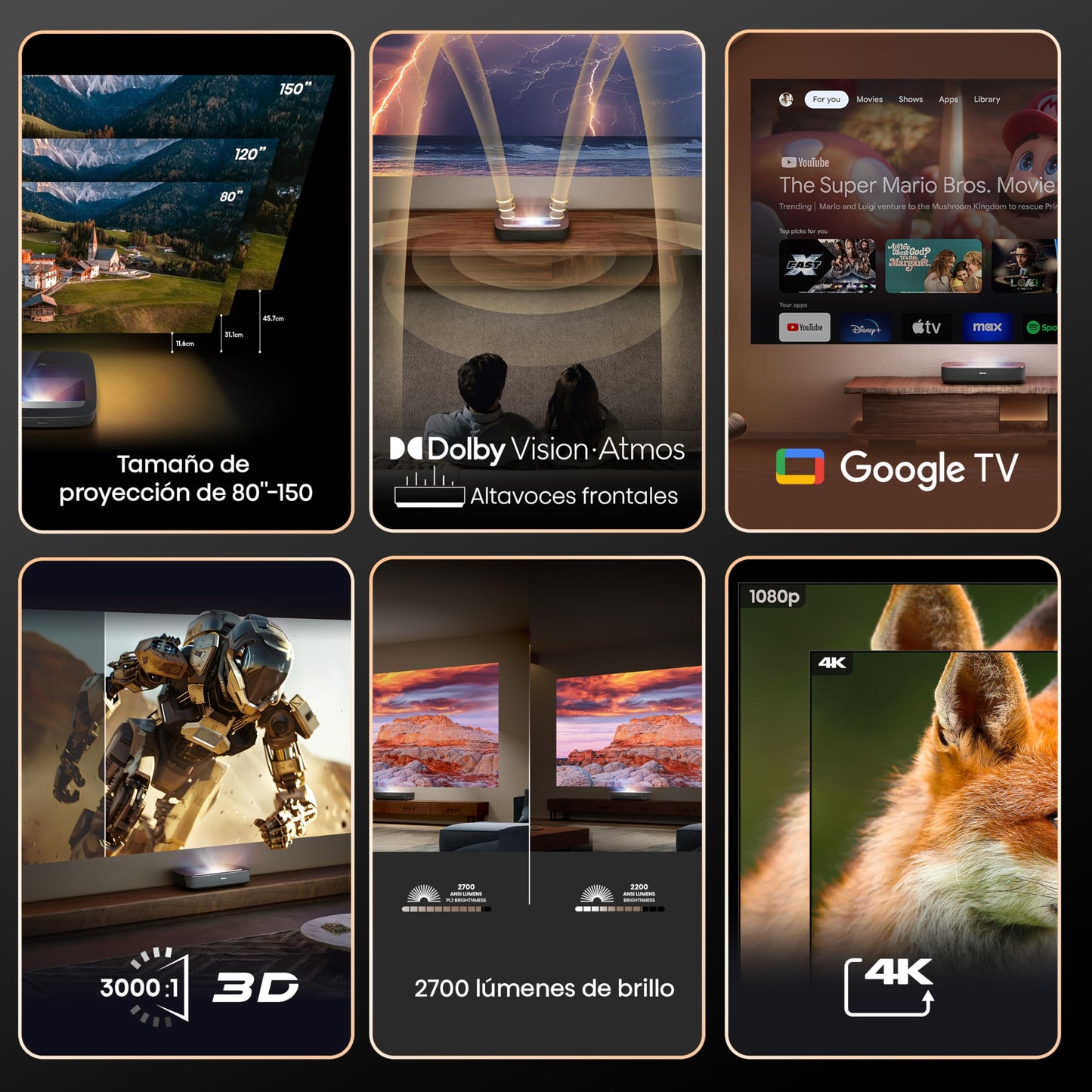 Hisense Proyector Inteligente de Distancia ultracorta 4K X-Fusion Laser Cinema PL2 Dolby Vision＆Dolby Atmos