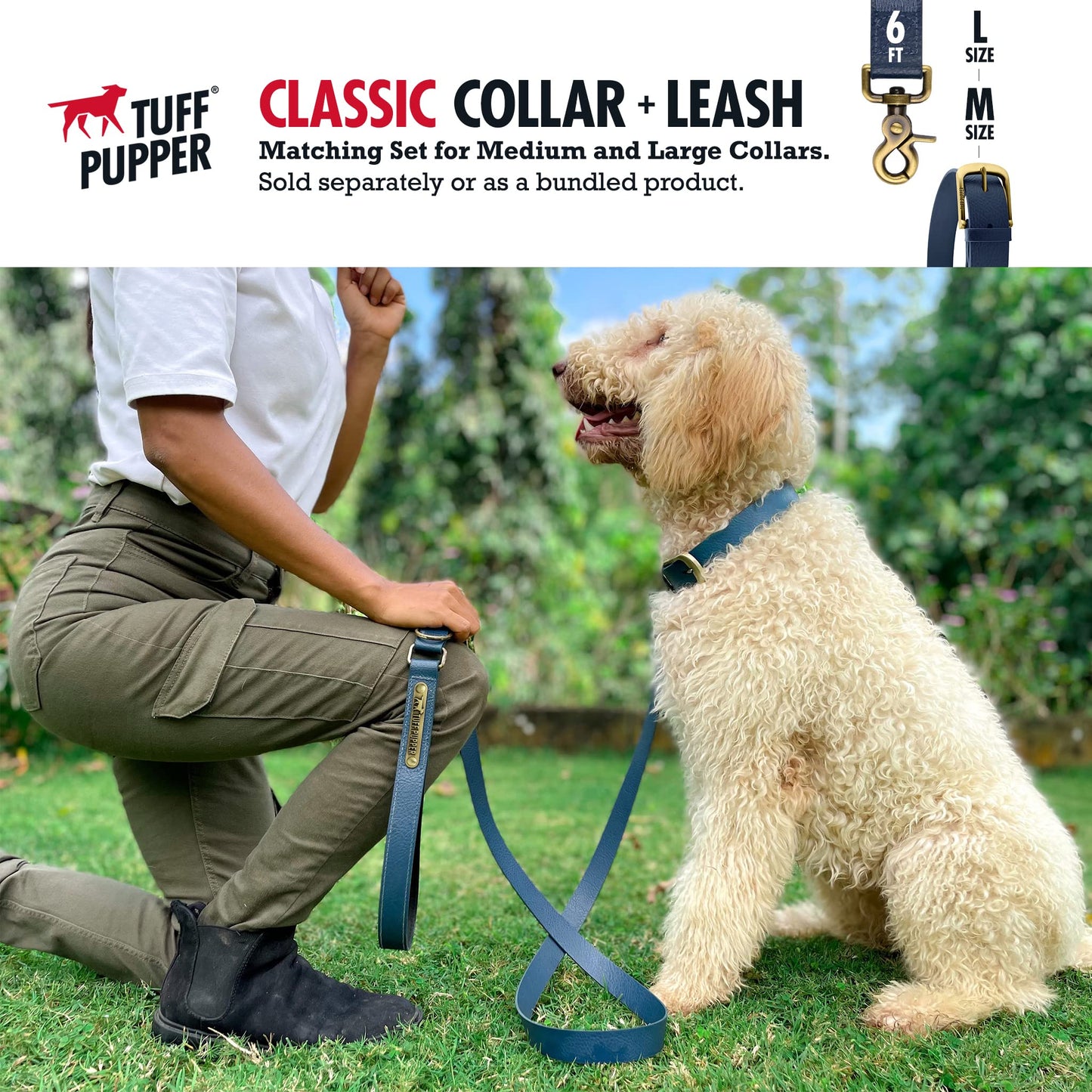 Tuff Pupper Collar para perro clásico 'Lifetime' resistente, más fuerte que el cuero, impermeable y sin olor, garantizado de por vida