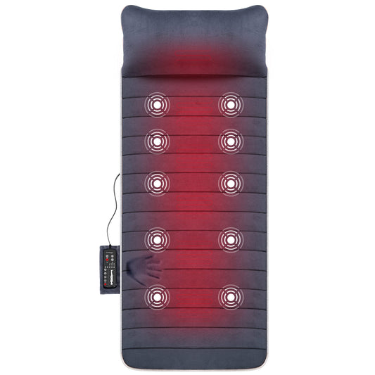 Snailax - Alfombrilla de masaje de cuerpo completo de espuma viscoelástica con calor, masajeador de espalda con 10 motores de vibración, 6 almohadillas para orejas de calefacción, almohadilla de silla