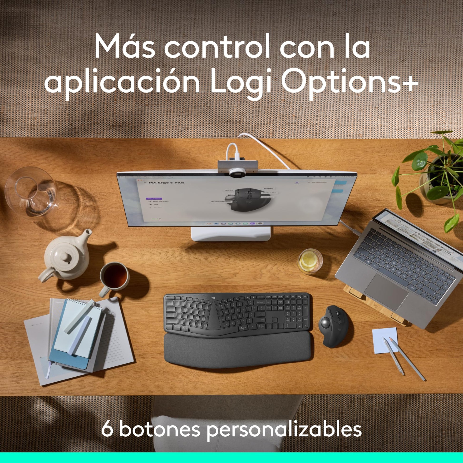 Mouse Ergonómico Inalámbrico Logitech MX Ergo Grafito con Trackball y 6 Botones Programables