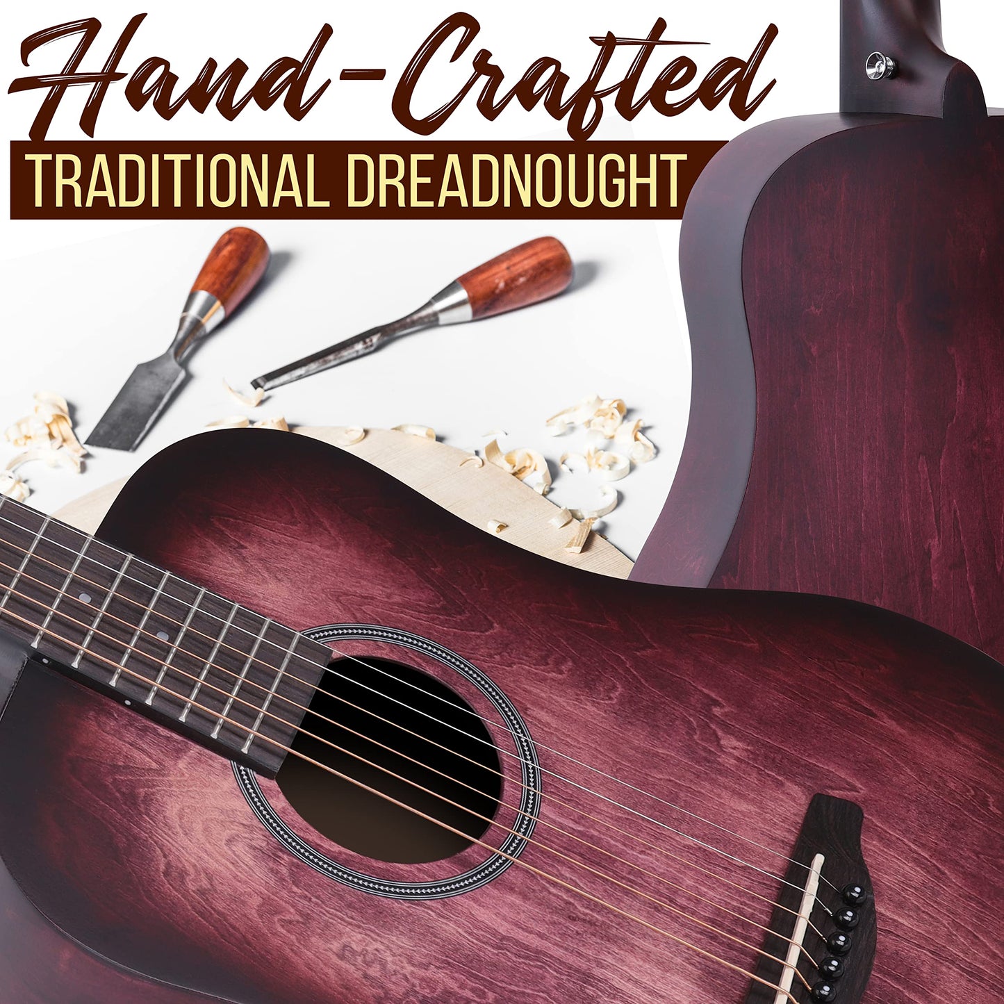 Pyle - Kit de guitarra acústica, 1/2 tamaño junior, instrumento de cuerda de acero de madera para niños principiantes, adultos, 34 pulgadas, color carmesí Burst mate