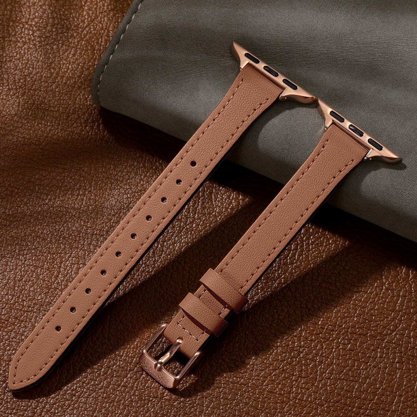 Correa de Cuero Vcegari Marrón Compatible con Apple Watch Genuina para iWatch Series 10-1SE Ultra 2
