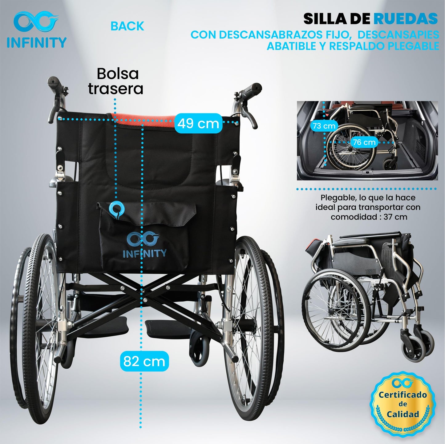 INFINITY | Silla De Ruedas Todo Terreno De Aluminio Con Respaldo Plegable y Doble Sistema de Frenado (Negro-Rojo)
