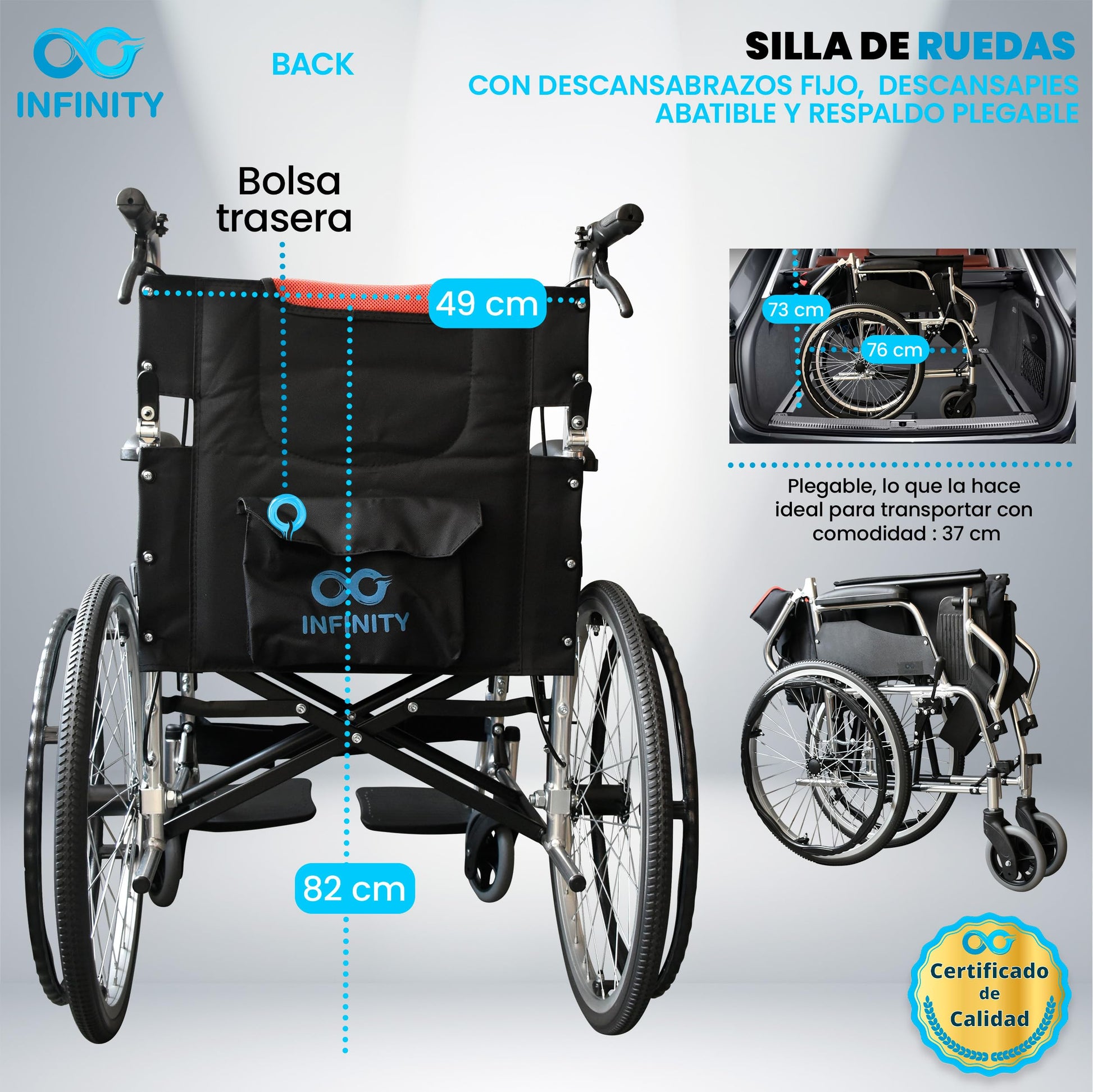 INFINITY | Silla De Ruedas Todo Terreno De Aluminio Con Respaldo Plegable y Doble Sistema de Frenado (Negro-Rojo)
