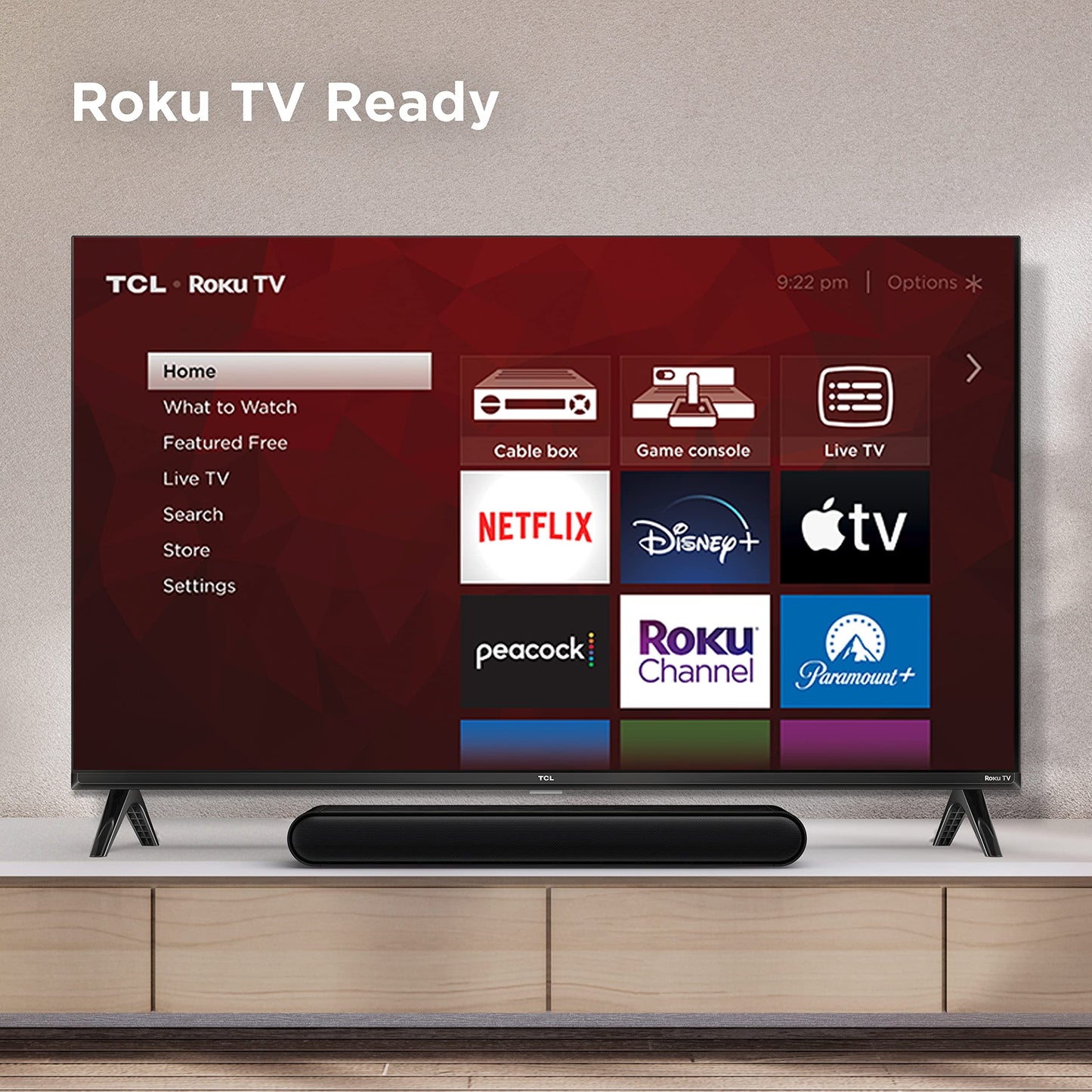 Barra de Sonido TCL 2.1 Canales con Subwoofer Inalámbrico Negro y Dolby Audio