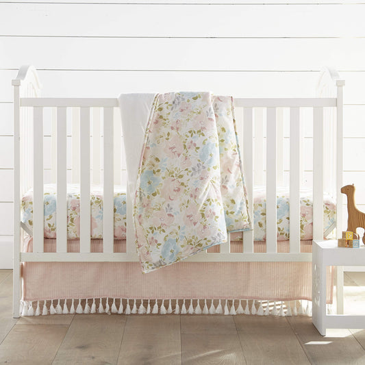 Levtex Baby Nest & Nod Amelia - Juego de ropa de cama de 3 piezas, algodón, color rosa (colcha, volante, sábana bajera para cuna)