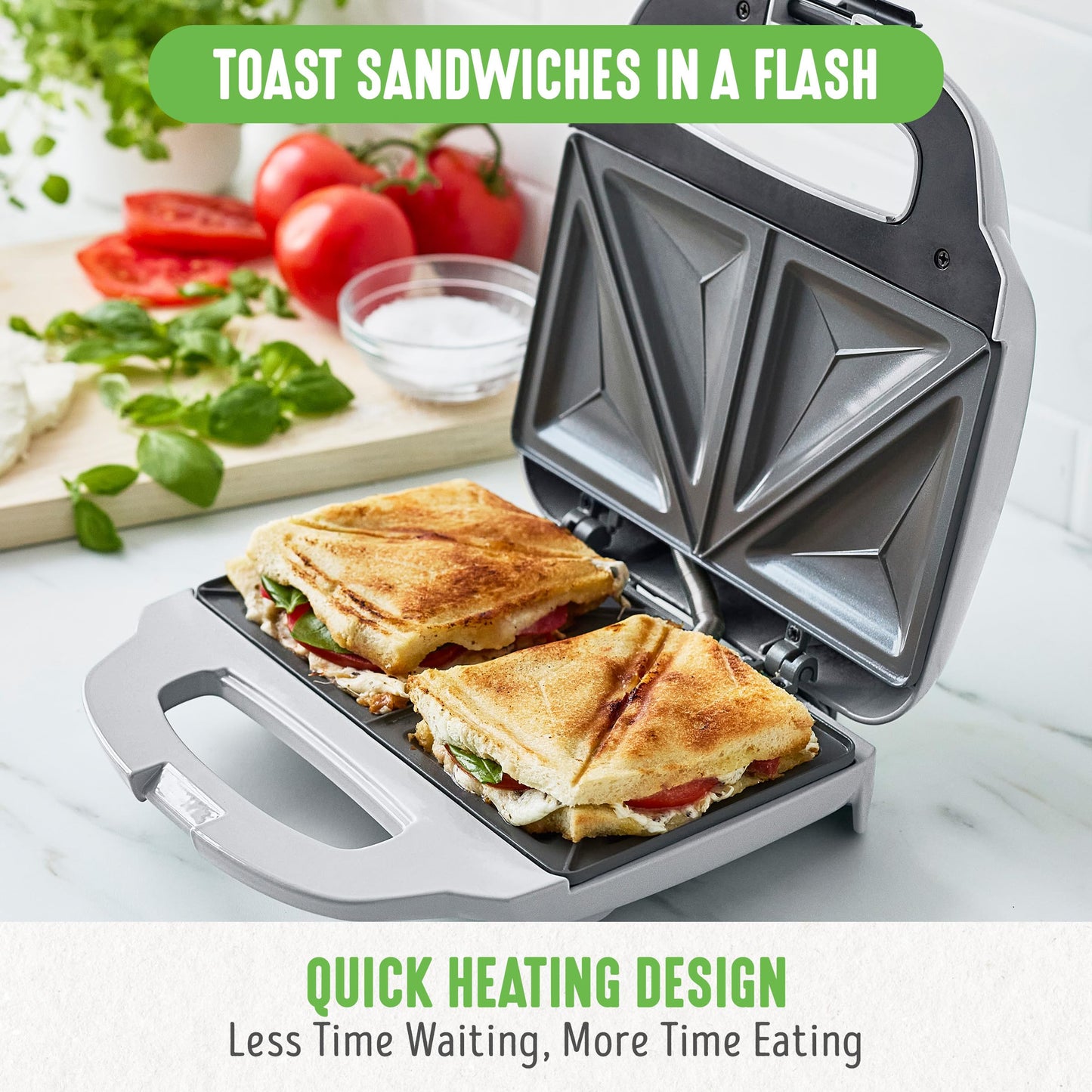 GreenLife Pro Electric Panini - Parrilla y sandwichera, placas antiadherentes de cerámica saludables, luz indicadora fácil, sin PFAS, gris