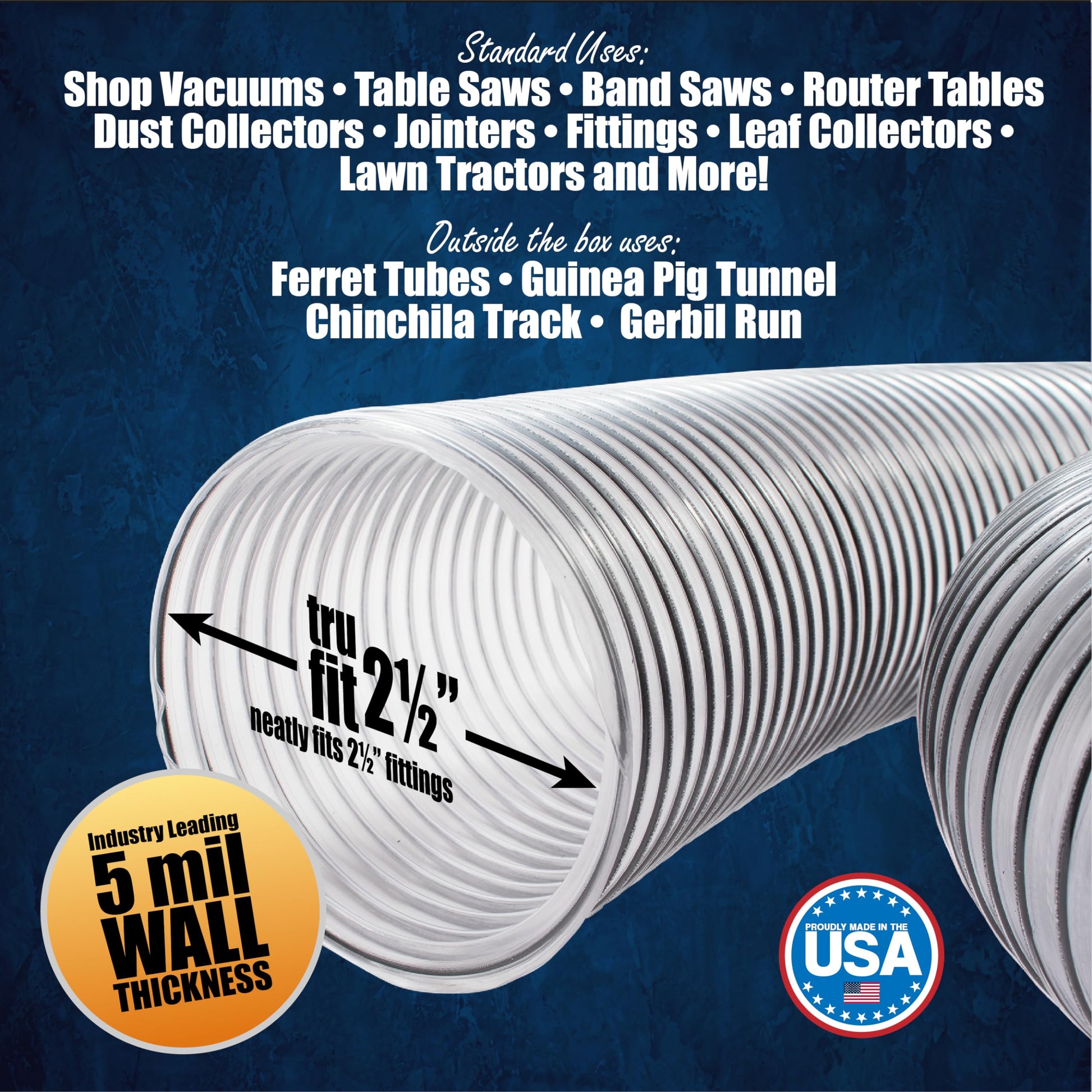 Manguera de recogida de polvo de PVC transparente de 2 1/2" x 20' para uso con colectores de polvo con puertos de 2-1/2" Ideal para aspiradoras de tienda