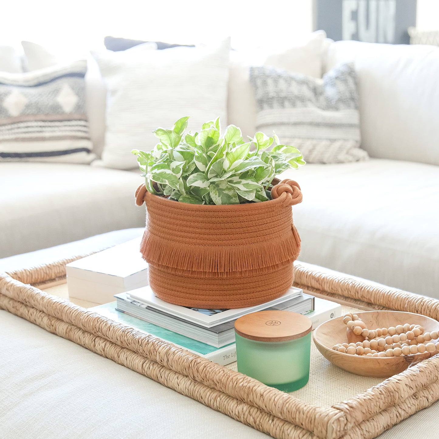 NaturalCozy Set de 3 canastas de almacenamiento de decoración boho con cuerda de algodón tejida para organizar! Canasta pequeña para cosas de bebé, canasta para baby shower, canasta de regalo, canasta