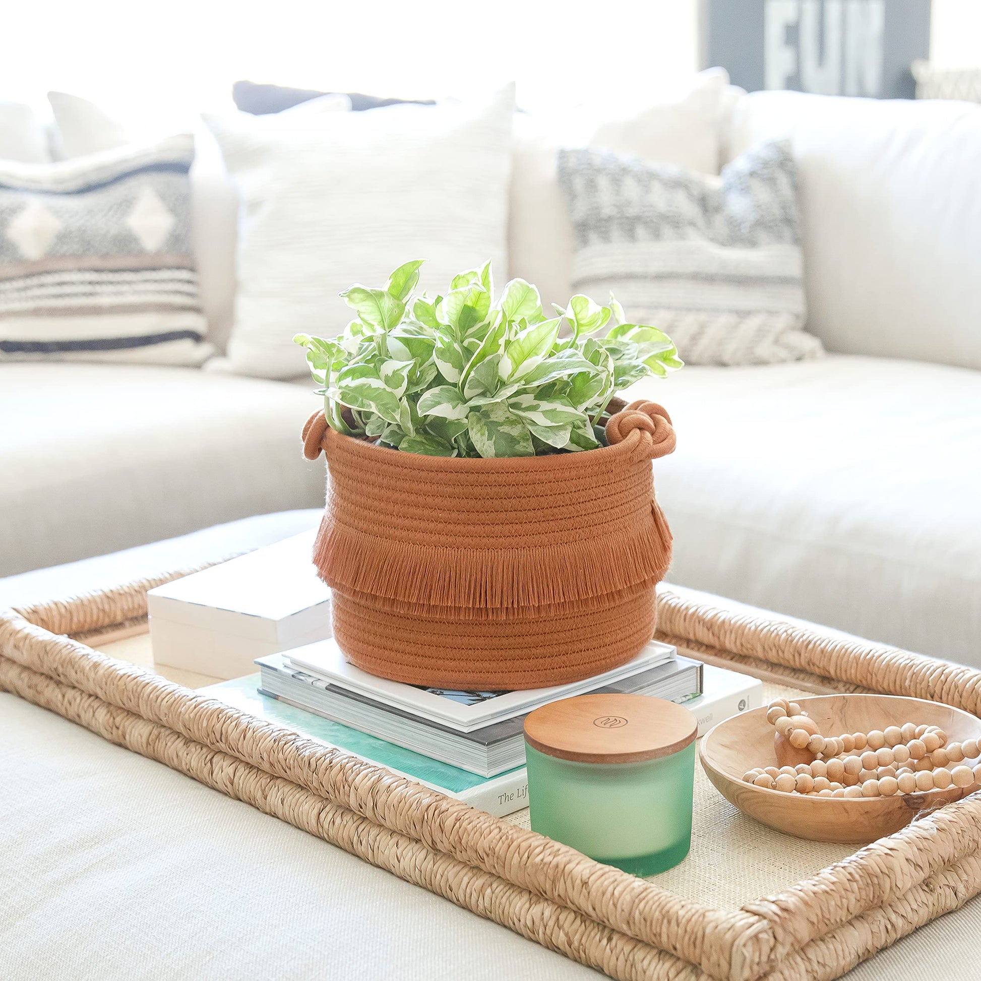 NaturalCozy Set de 3 canastas de almacenamiento de decoración boho con cuerda de algodón tejida para organizar! Canasta pequeña para cosas de bebé, canasta para baby shower, canasta de regalo, canasta