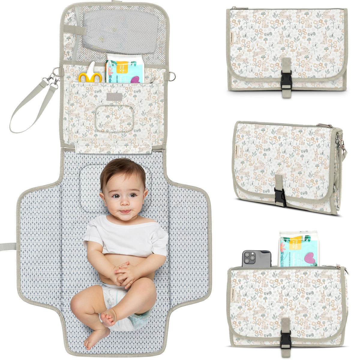KeaBabies - Cambiador portátil para pañales – Cambiador grande impermeable para bebé, embrague de pañales de viaje compacto, bolsillos funcionales para artículos esenciales para recién nacidos,