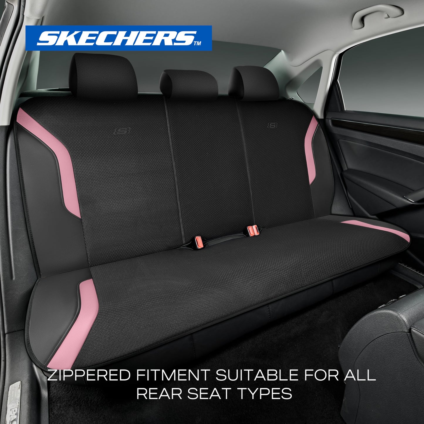 Skechers Memory Foam™ - Fundas gruesas de malla refrescante para asiento de vehículos, compatible con bolsas de aire, comodidad y protección para la mayoría de vehículos, juego completo color rosa