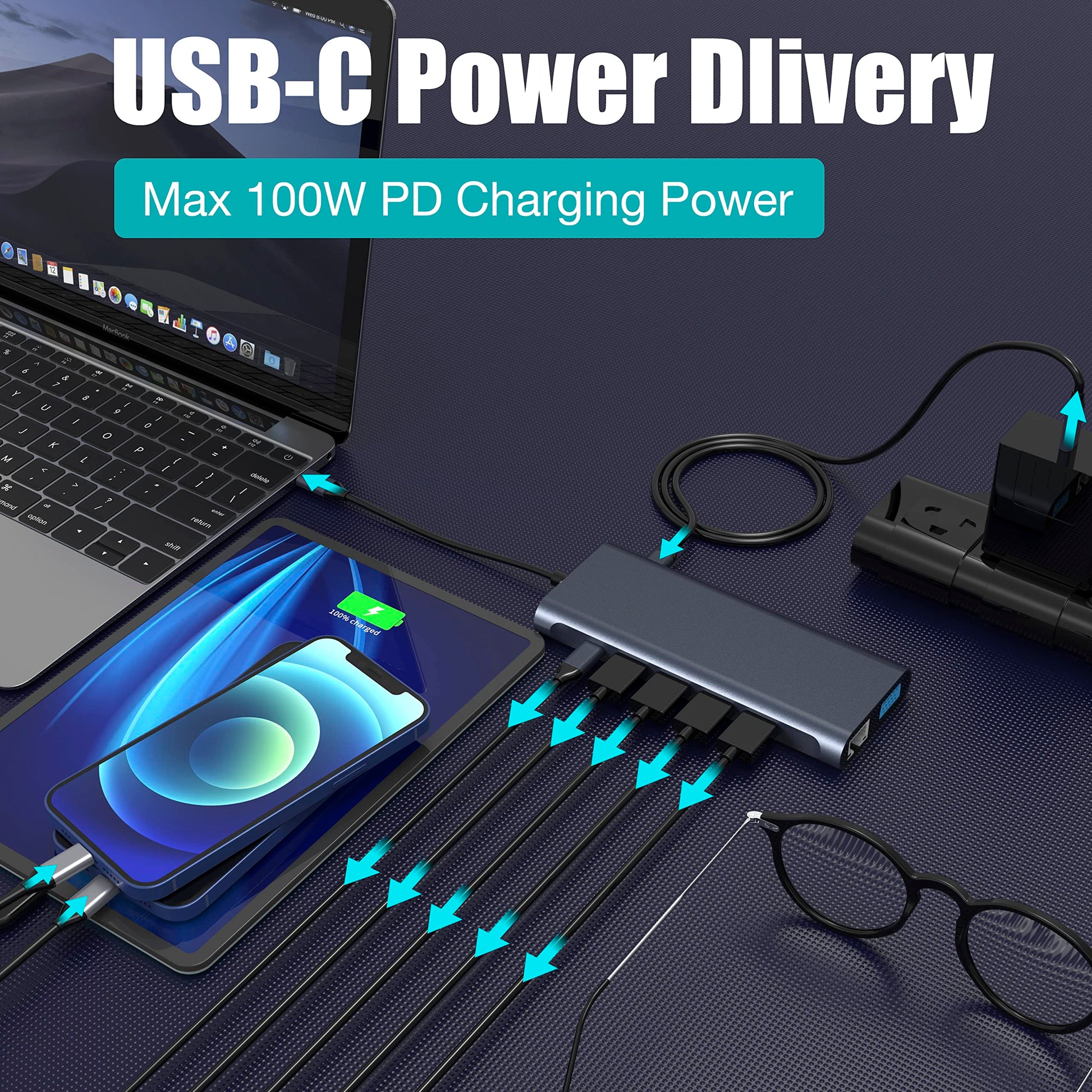 Concentrador de estación de acoplamiento USB C (13 en 1) con 2 puertos HDMI 4K, Ethernet, VGA, audio, USB3.0 TF/SD Dongle Dongle compatible con MacBook iPad Pro, Dell Hp Lenovo