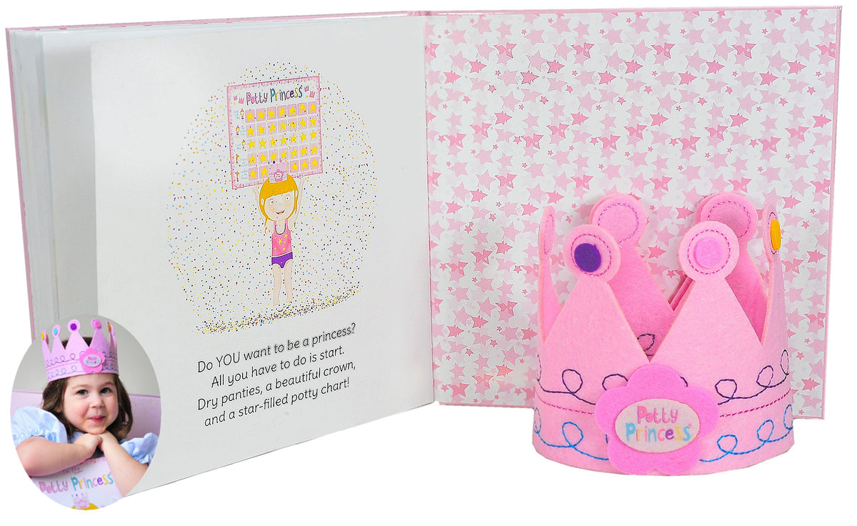 Princess Potty Training Gift Set with Book, Potty Chart, Star Magnets, and Reward Crown for Toddler Girls. Comes in Castle Gift Box.