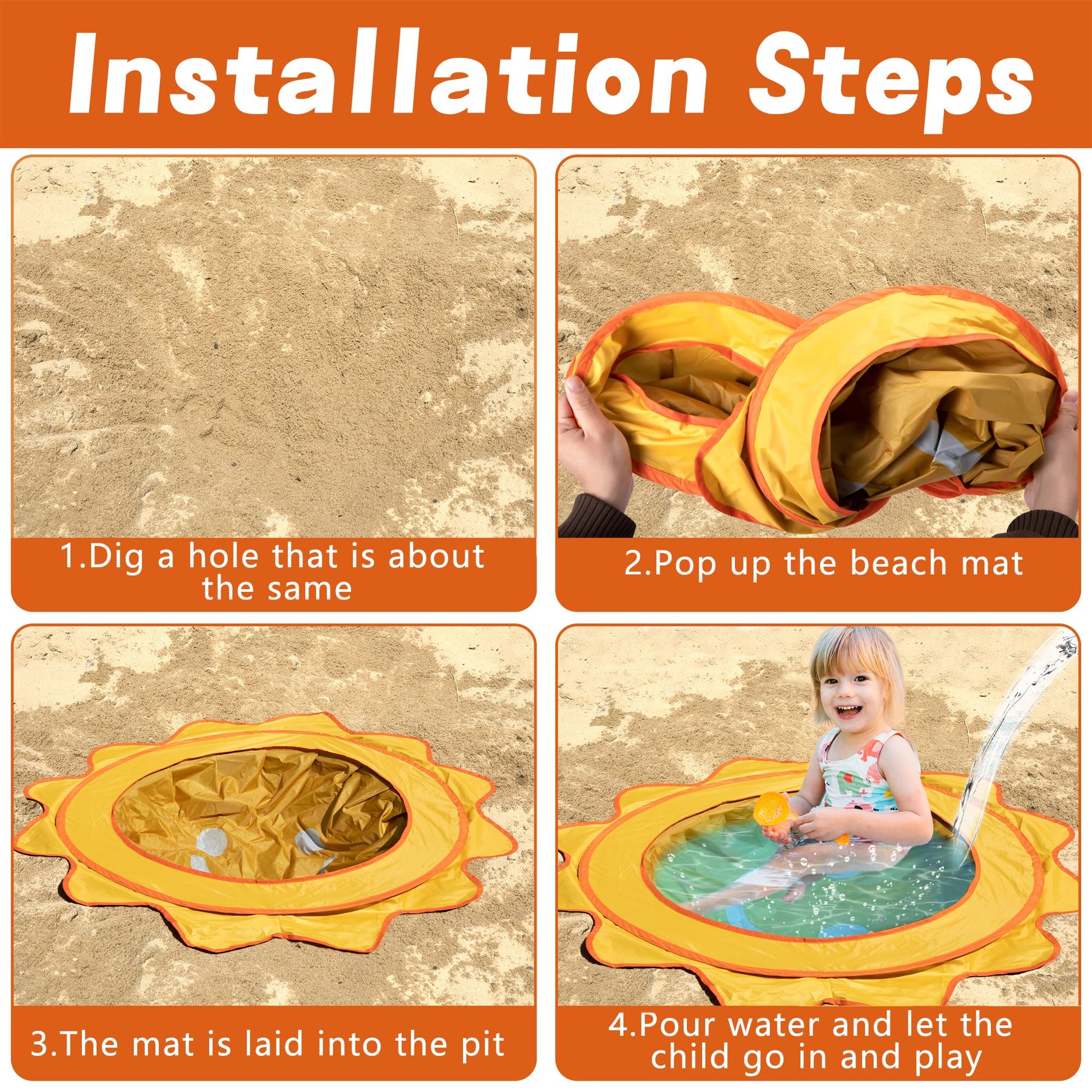 Piscina Desplegable Portátil RunNico Azul con Bolsa de Agua para Niños Pequeños