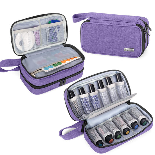 Luxja Essential Oil Carrying Case - Holds 12 Bottles (5ml-15 ml), Portable Double-Layer Organizer for Essential Oil and Accessories, Purple